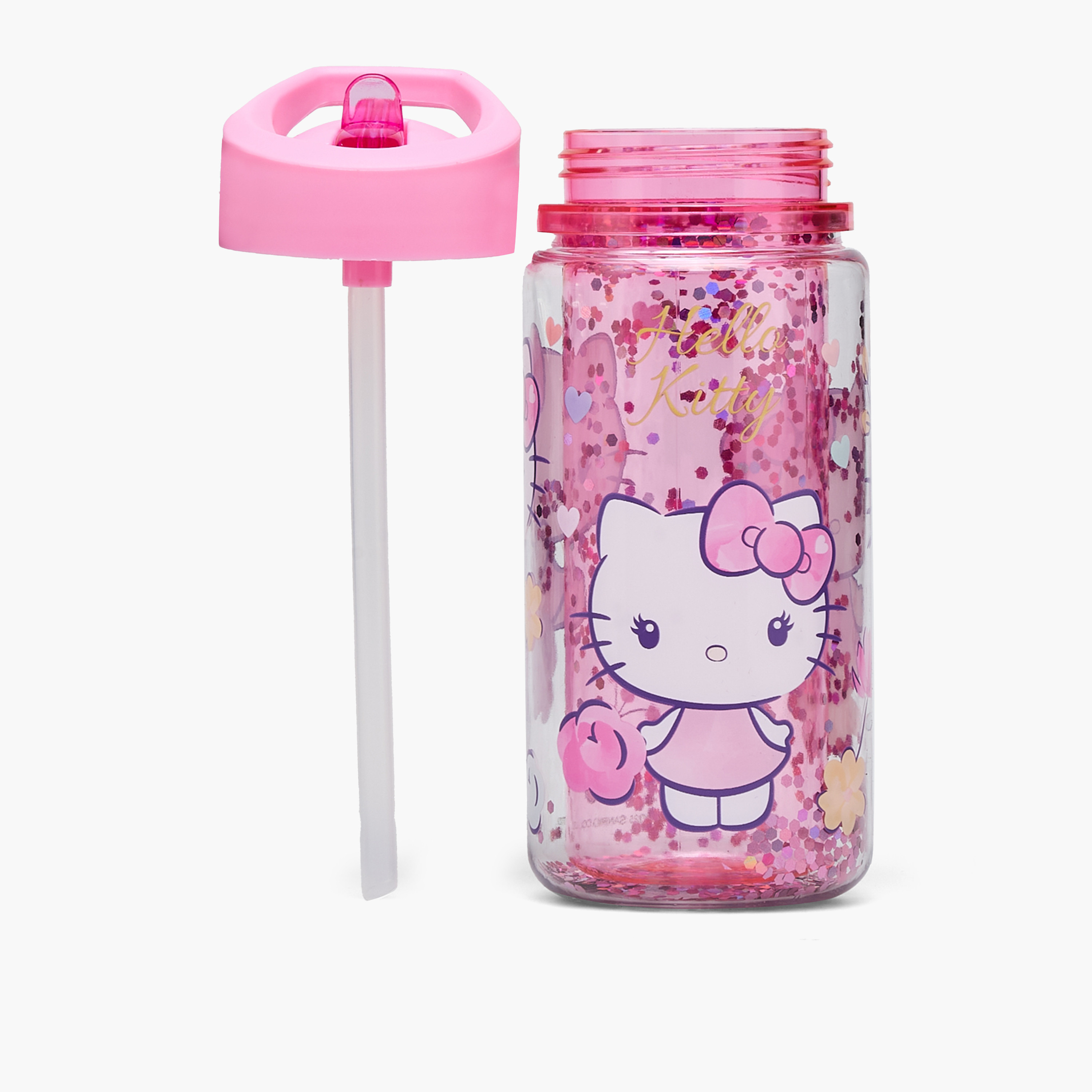 Sanrio Hello Kitty Print Water Bottle with Flip Spout and Handle - 330 ml-school-waterbottles-image-2