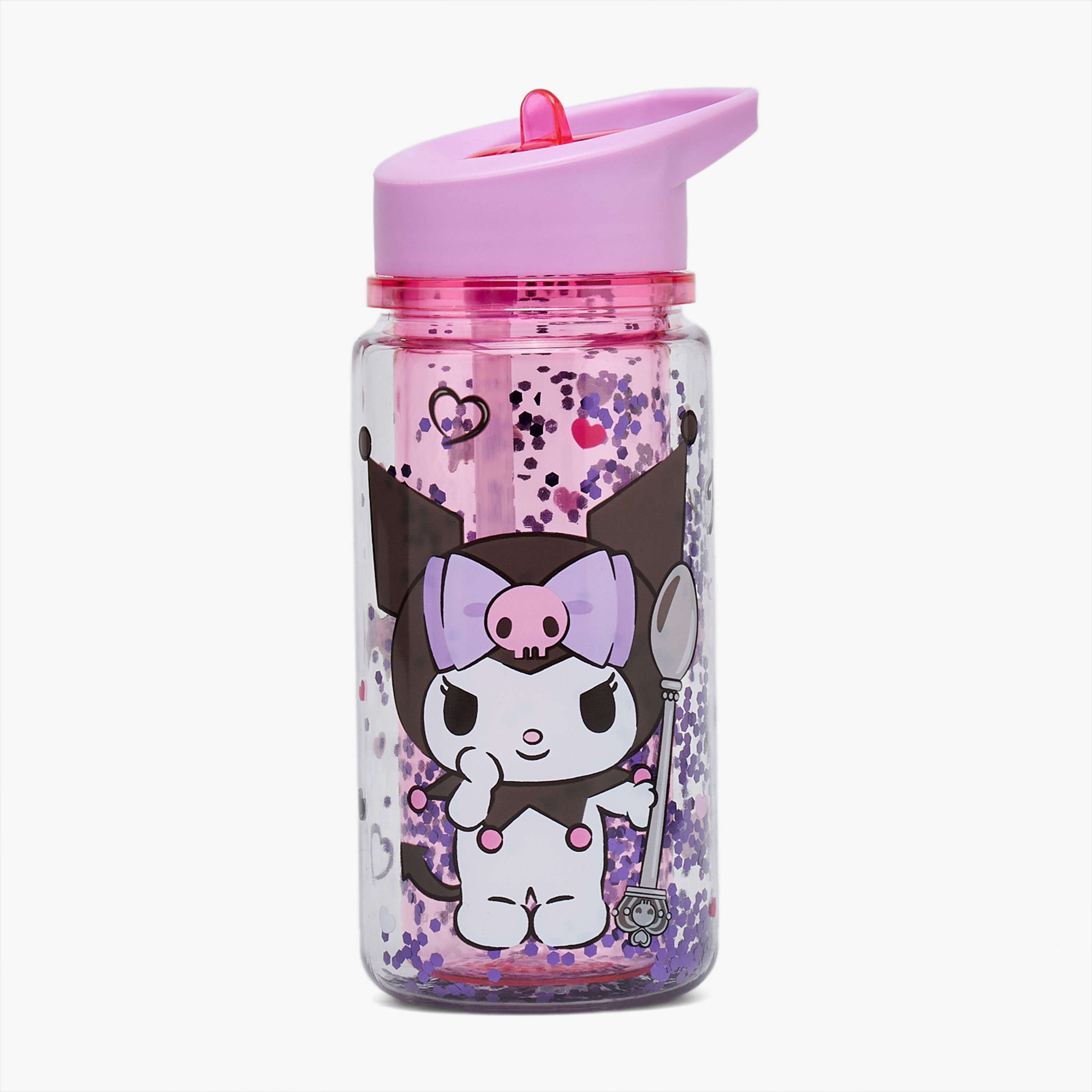 Sanrio Kuromi Print Water Bottle with Flip Spout and Handle - 330 ml-school-waterbottles-image-1
