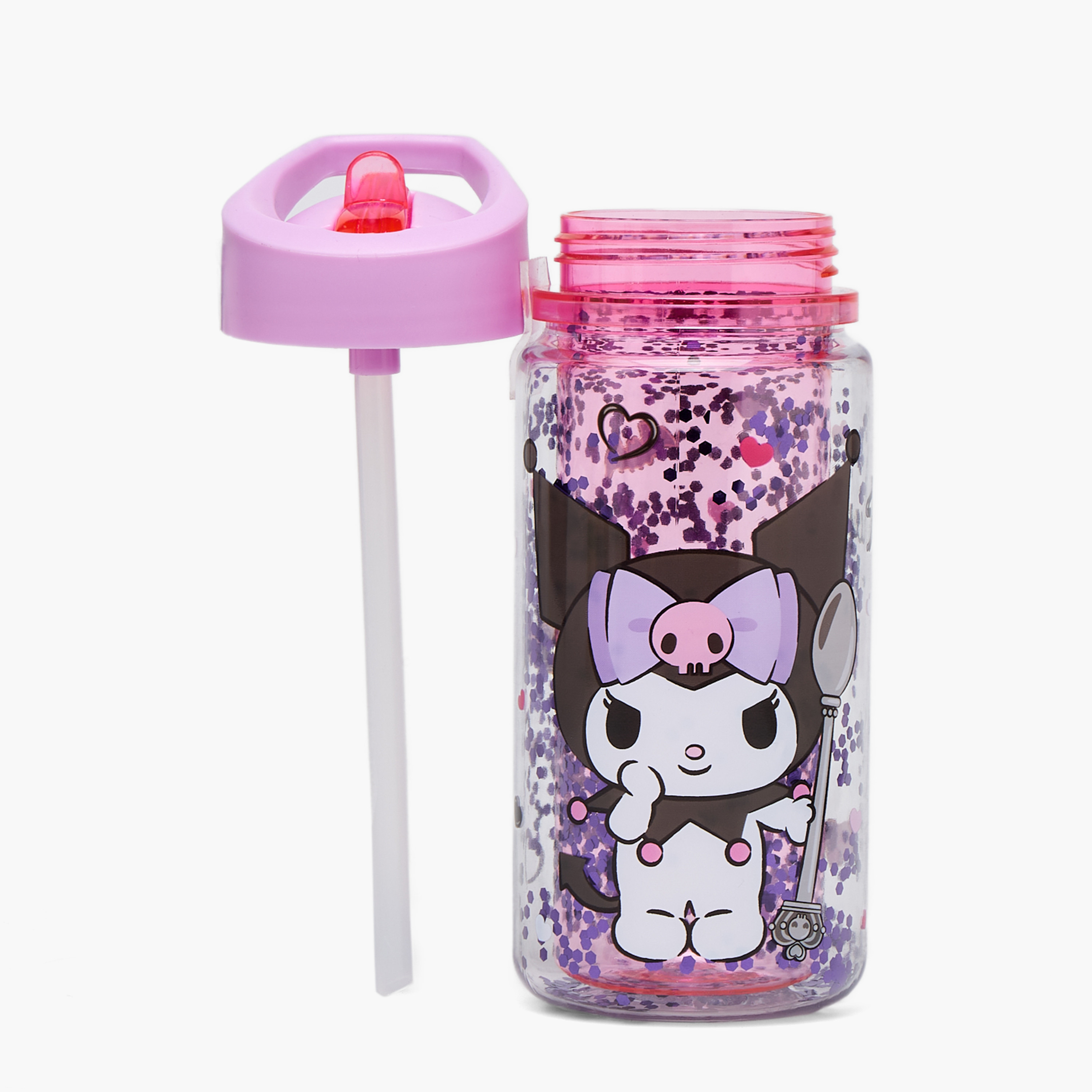 Sanrio Kuromi Print Water Bottle with Flip Spout and Handle - 330 ml-school-waterbottles-image-2