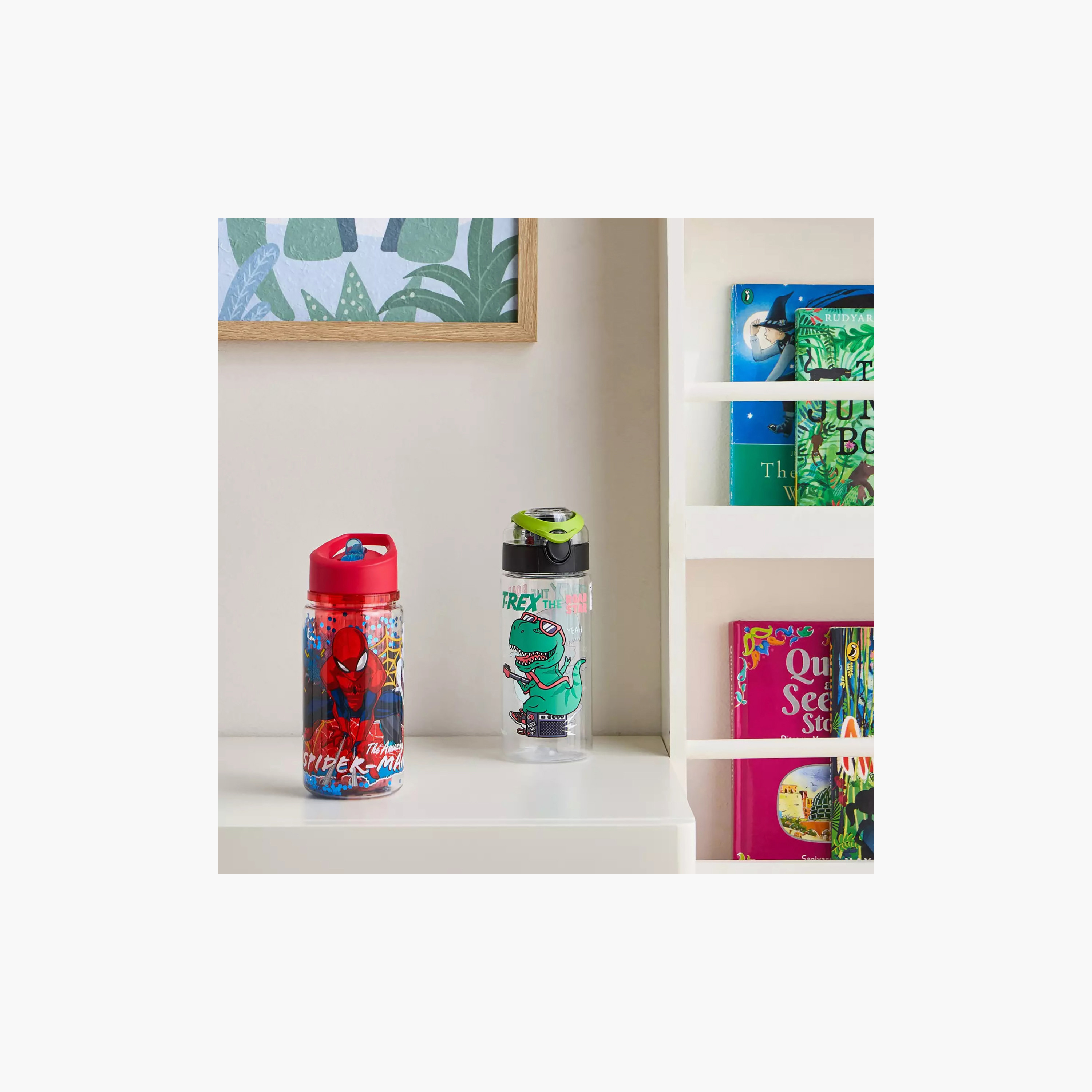 Spider-Man Print Water Bottle with Flip Spout and Handle - 330 ml-school-waterbottles-image-5