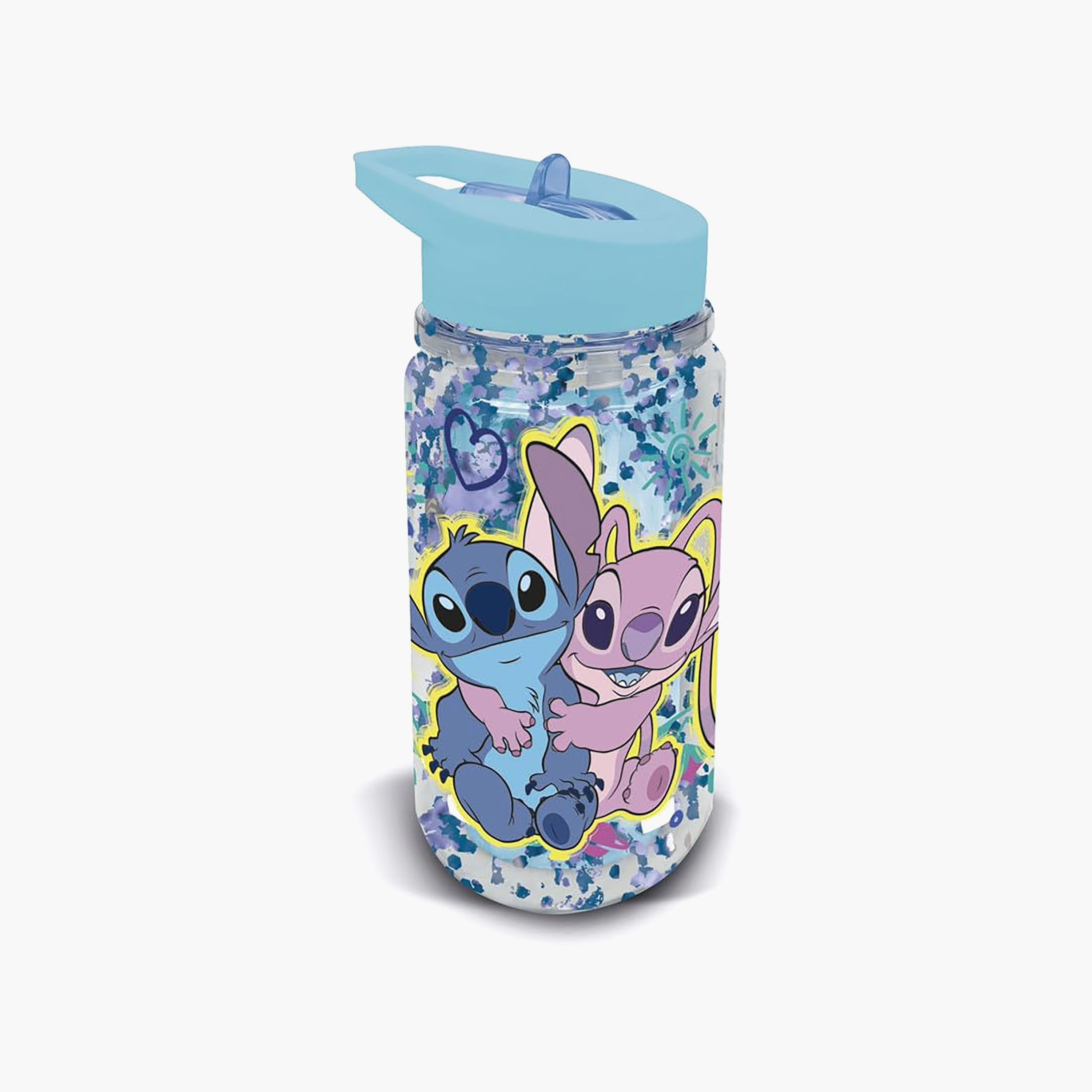 Disney Stitch and Angel Print Water Bottle with Flip Spout and Handle - 330 ml-school-waterbottles-image-1