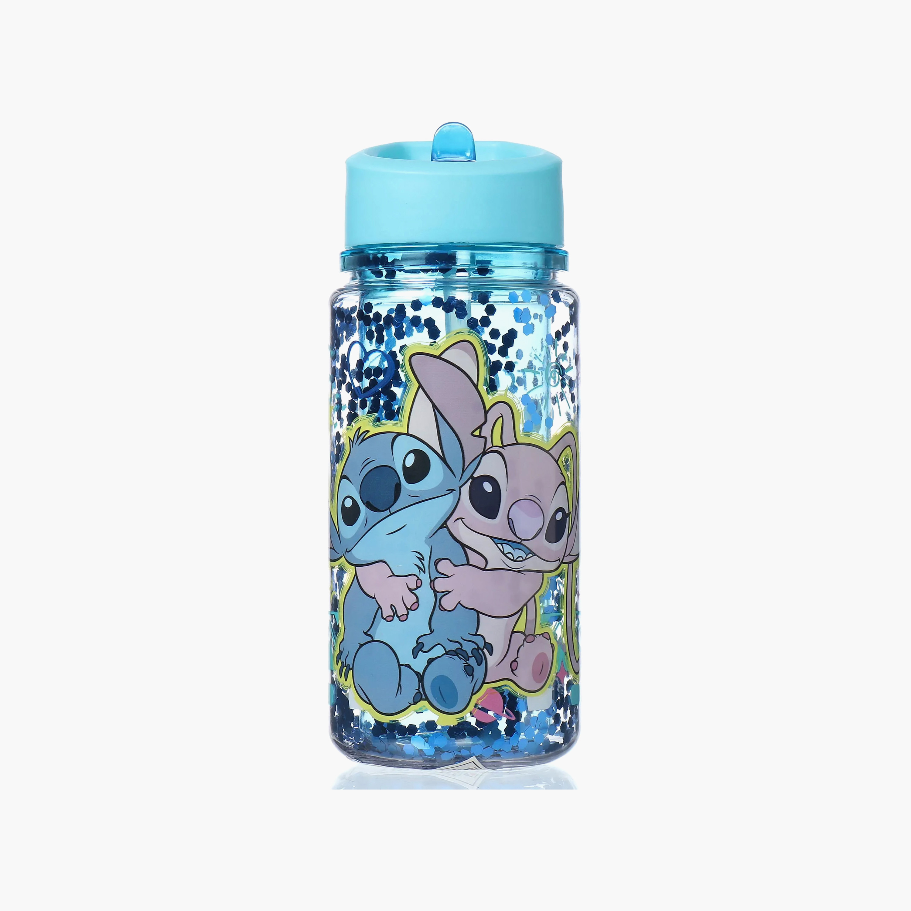 Disney Stitch and Angel Print Water Bottle with Flip Spout and Handle - 330 ml-school-waterbottles-image-2