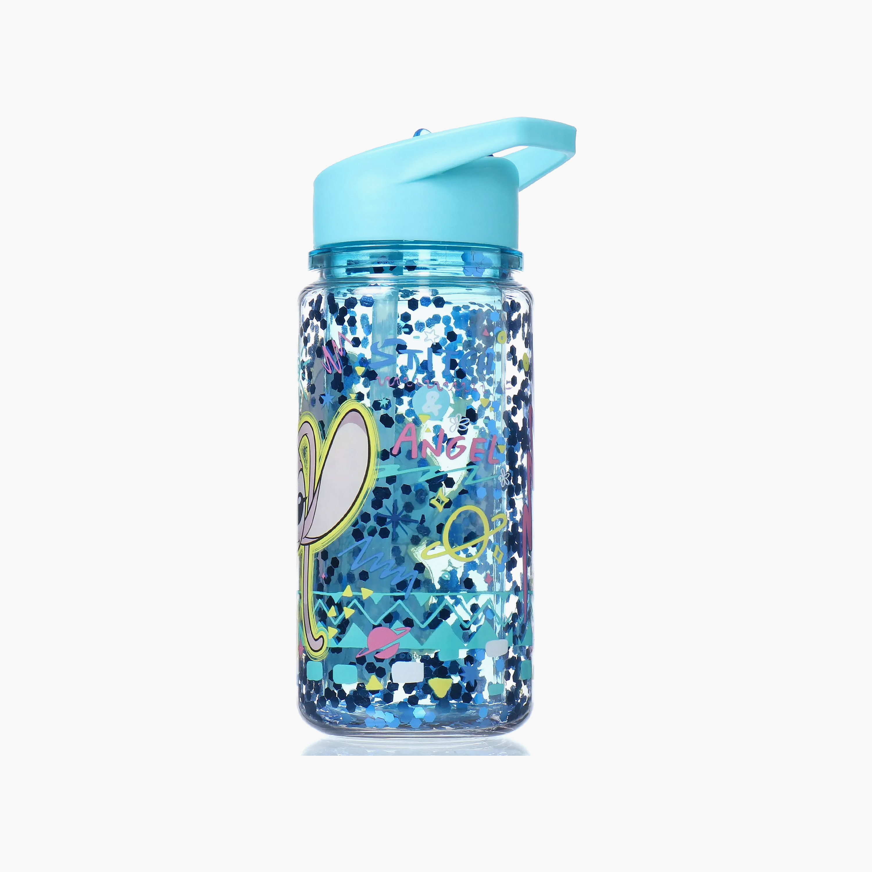 Disney Stitch and Angel Print Water Bottle with Flip Spout and Handle - 330 ml-school-waterbottles-image-5