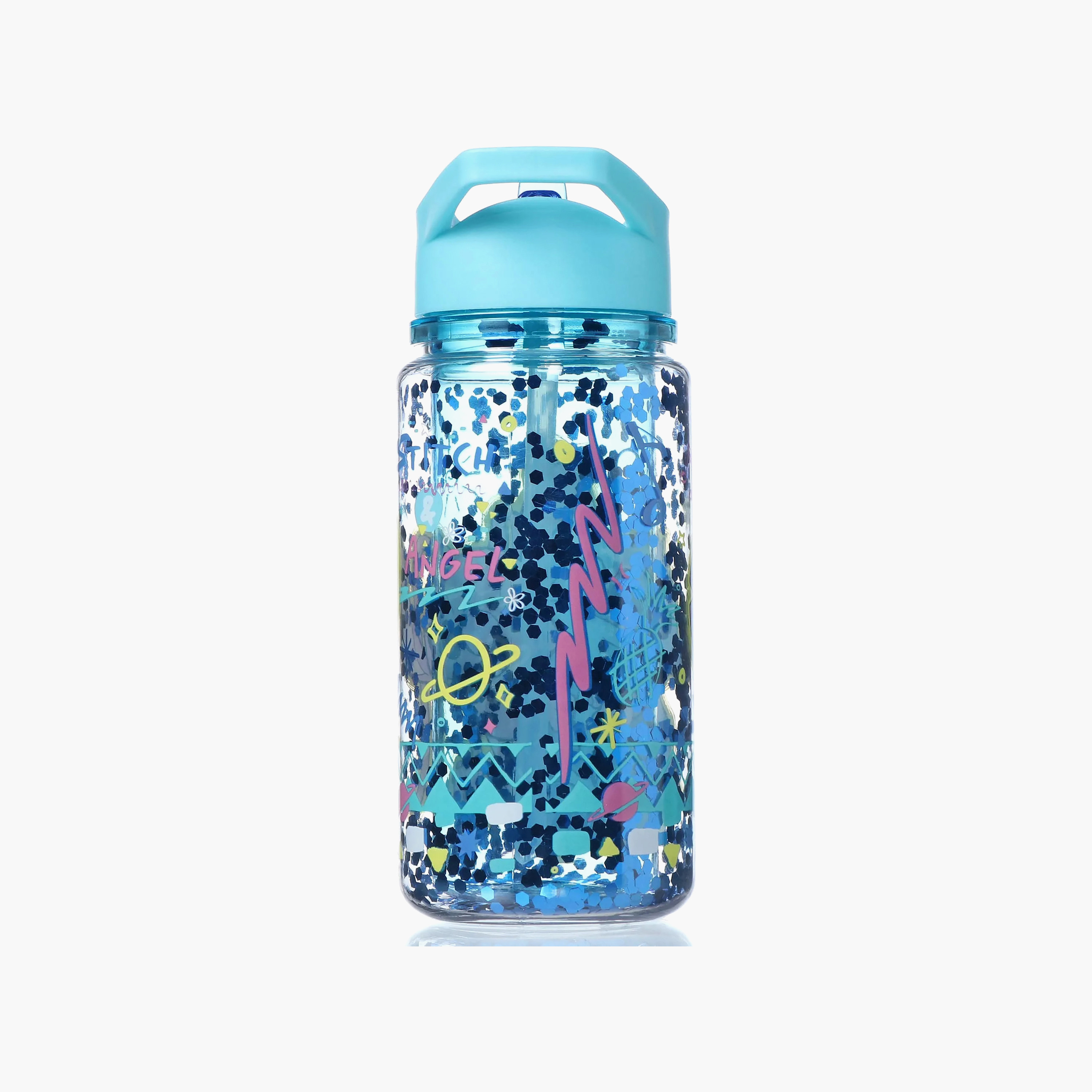 Disney Stitch and Angel Print Water Bottle with Flip Spout and Handle - 330 ml-school-waterbottles-image-6