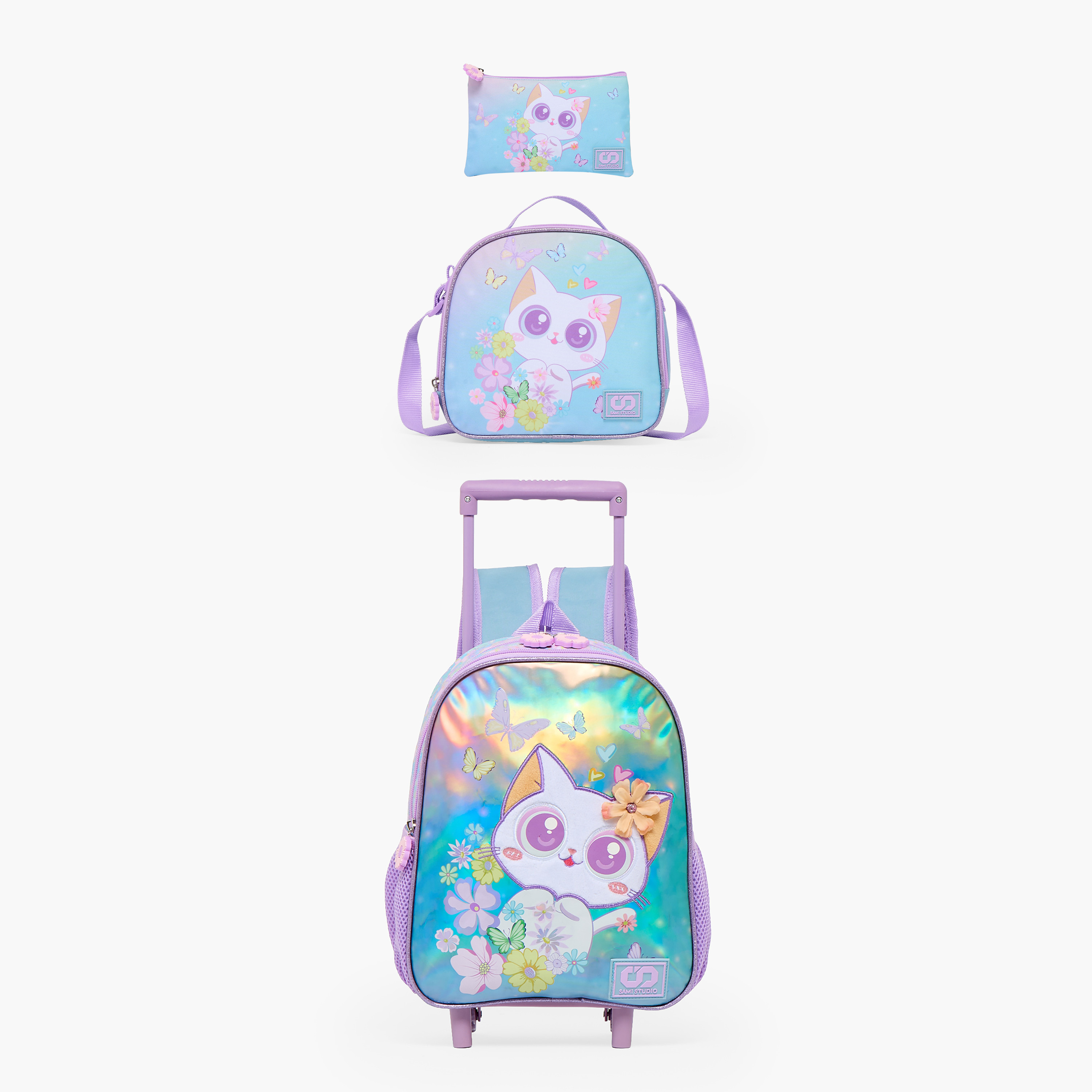 SAMI STUDIO Cat Print 3-Piece School Trolley Bag Set for Girls 2-5 Years with Lunch Bag - 12 inches-school-bagsandbackpacks-trolleybags-image-1