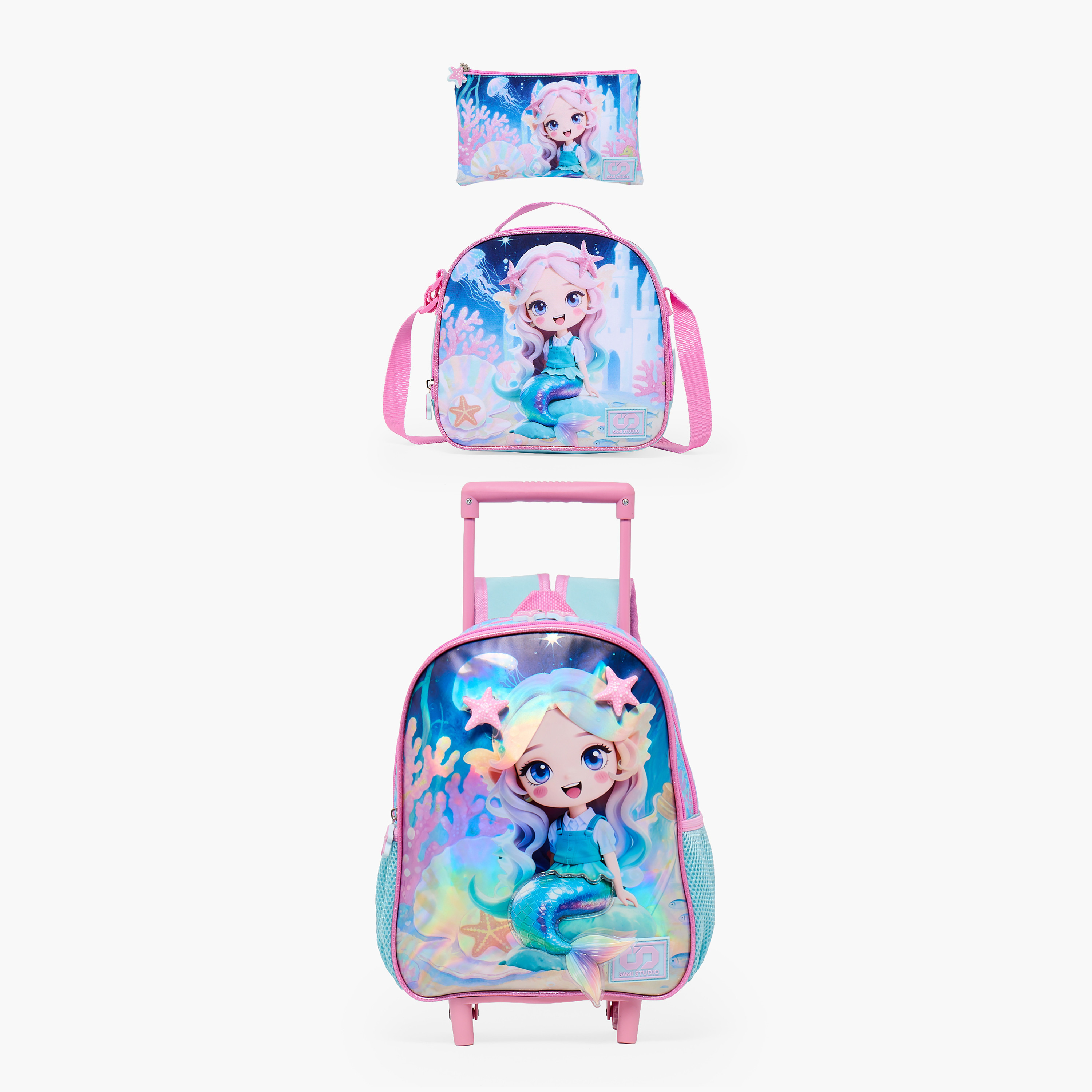 SAMI STUDIO Mermaid 3-Piece School Trolley Bag Set for Girls 2-5 Years with Lunch Bag - 12 inches-school-bagsandbackpacks-trolleybags-image-2