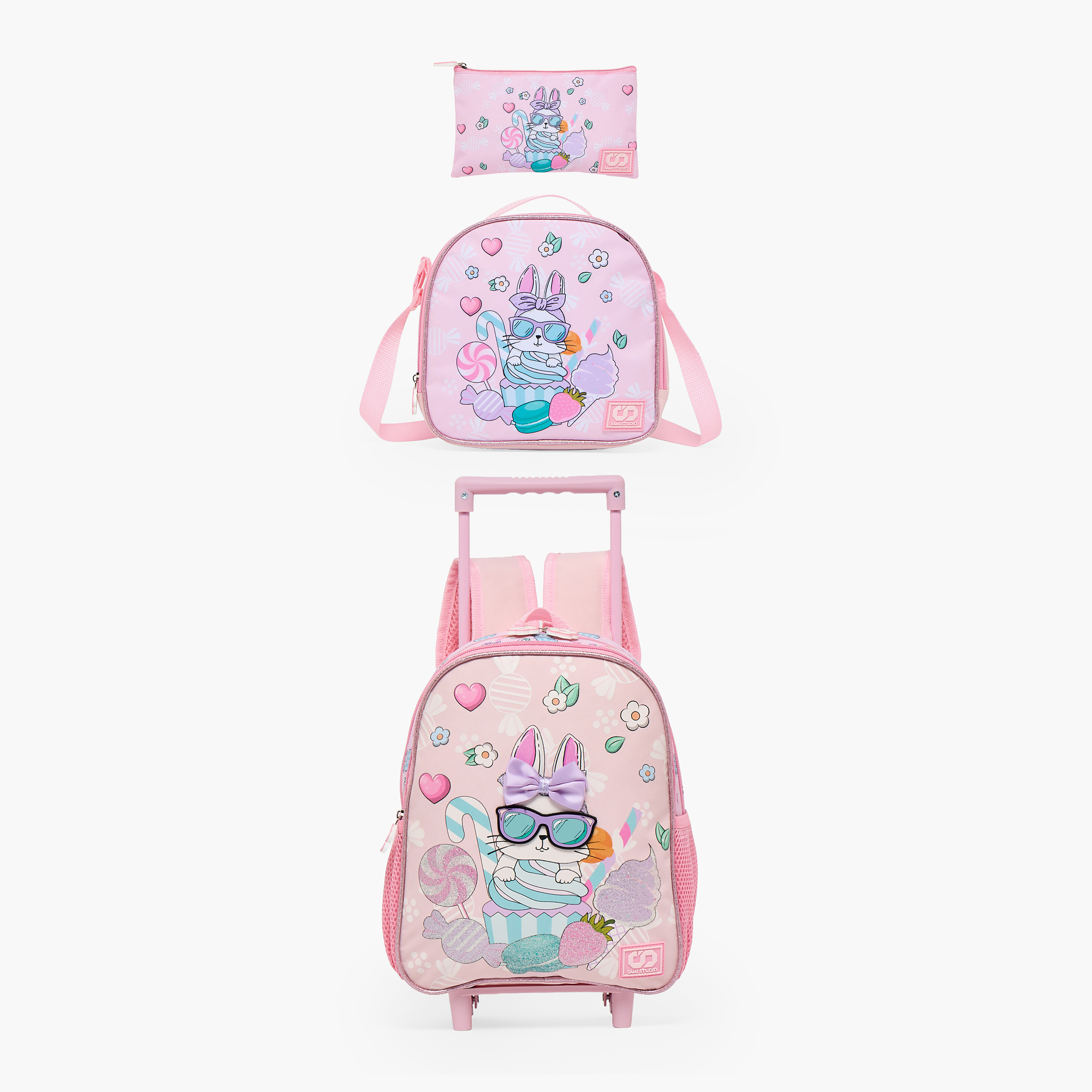 SAMI STUDIO Rabbit 3-Piece School Trolley Bag Set for Girls 2-5 Years with Lunch Bag - 12 inches-school-bagsandbackpacks-trolleybags-image-1