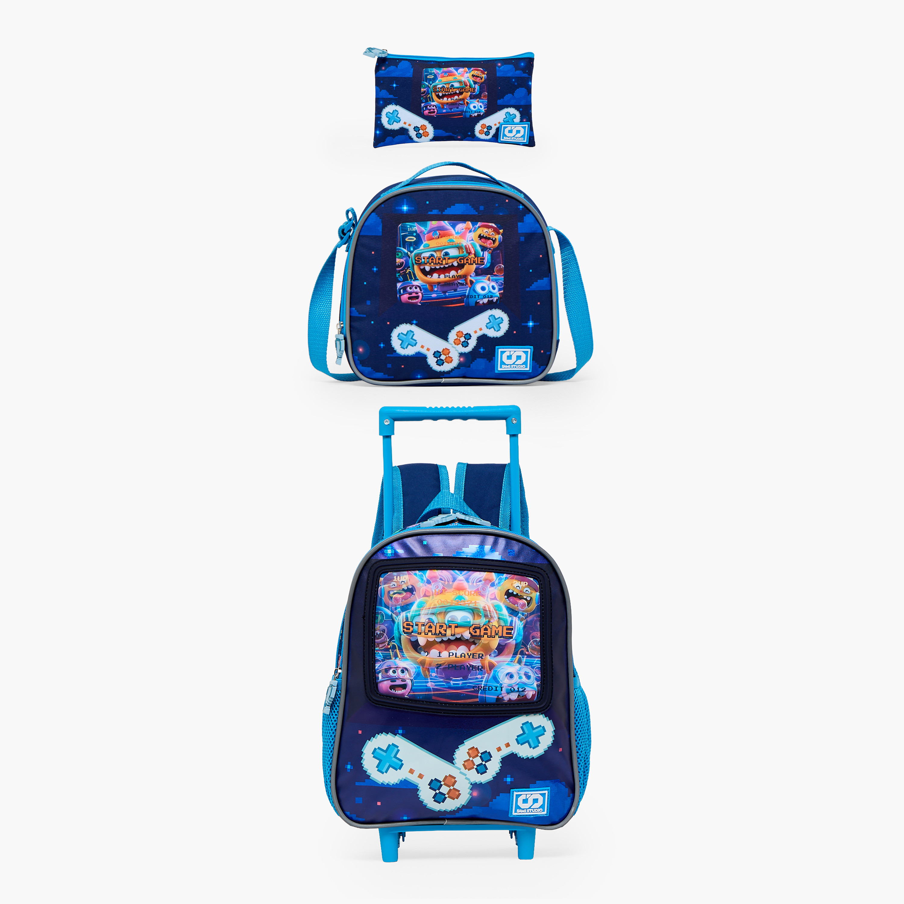 SAMI STUDIO Game Print 3-Piece School Trolley Bag Set for Boys 2-5 Years with Lunch Bag - 12 inches-school-bagsandbackpacks-trolleybags-image-1