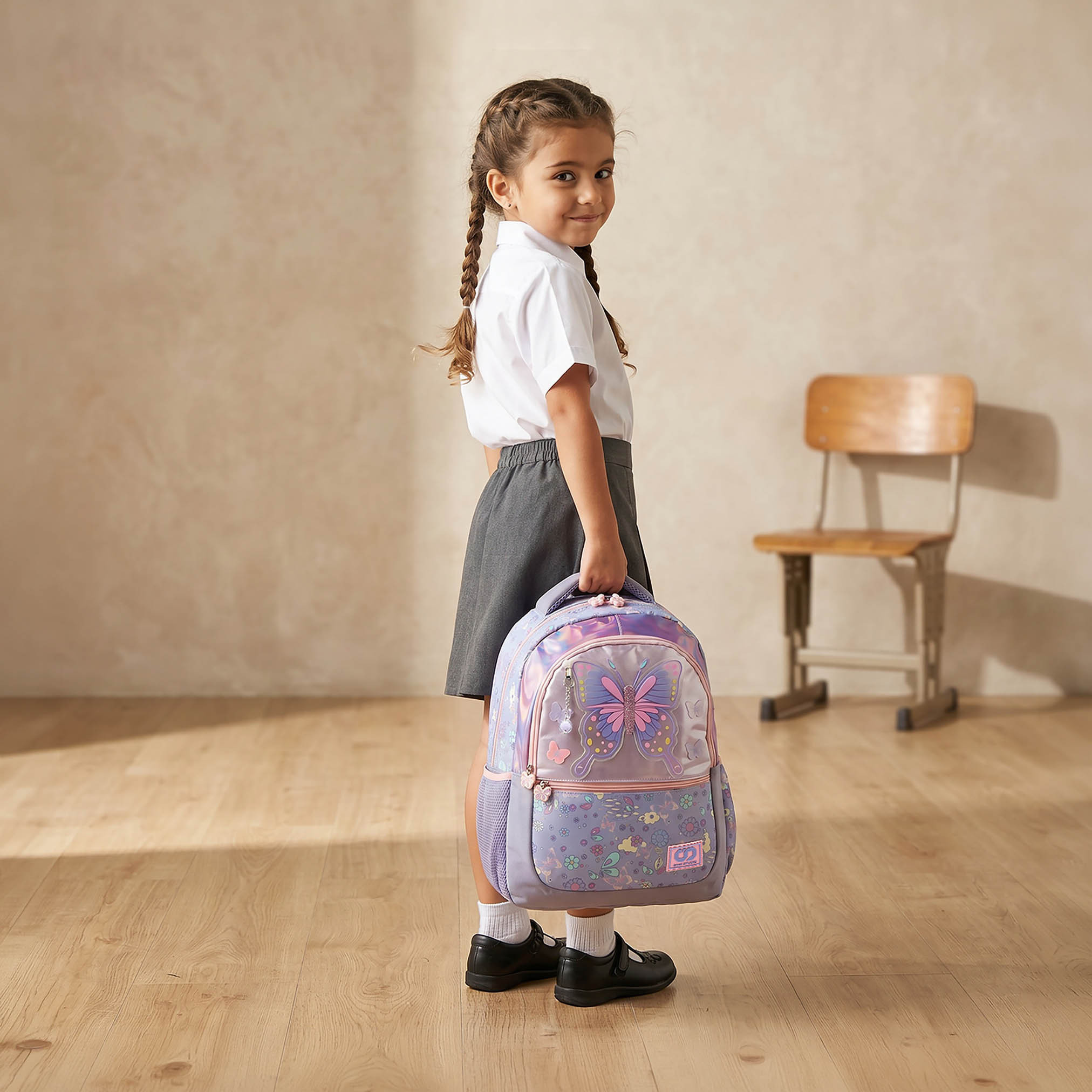 SAMI STUDIO Butterfly Print Backpack for Girls 8-13 Years with Padded Shoulder Strap - 17 inches-school-bagsandbackpacks-backpacks-image-3