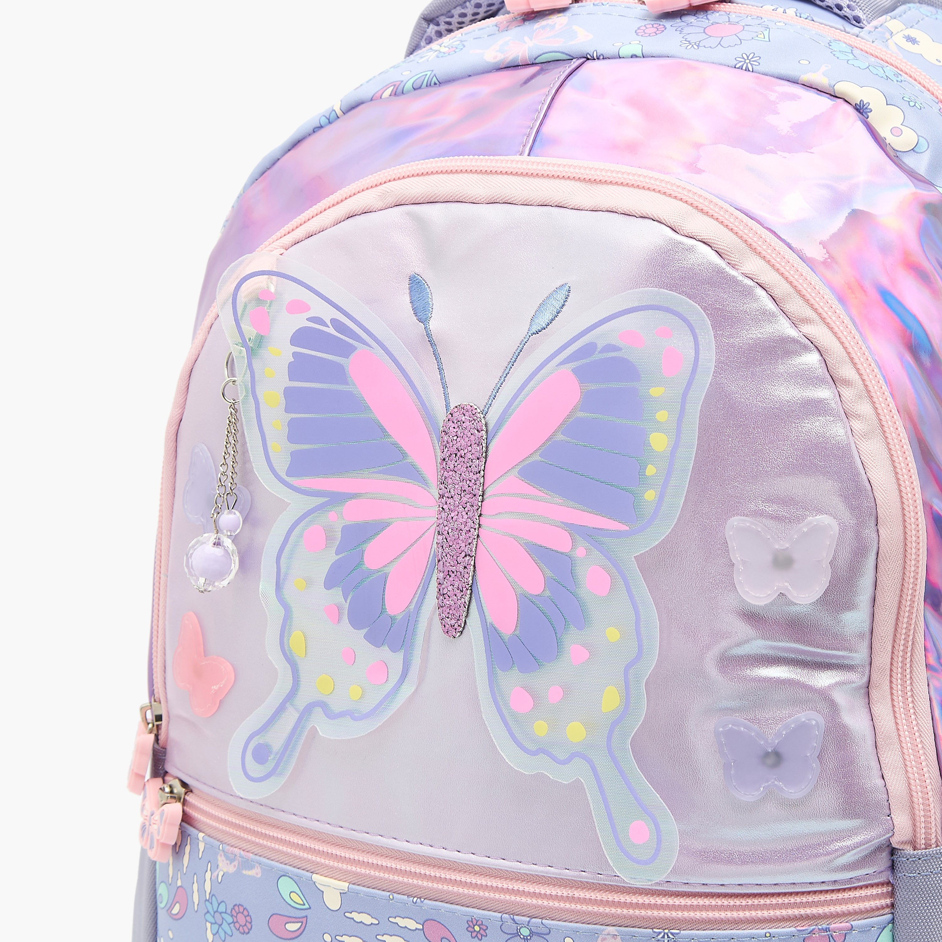 SAMI STUDIO Butterfly Print Backpack for Girls 8-13 Years with Padded Shoulder Strap - 17 inches-school-bagsandbackpacks-backpacks-image-4