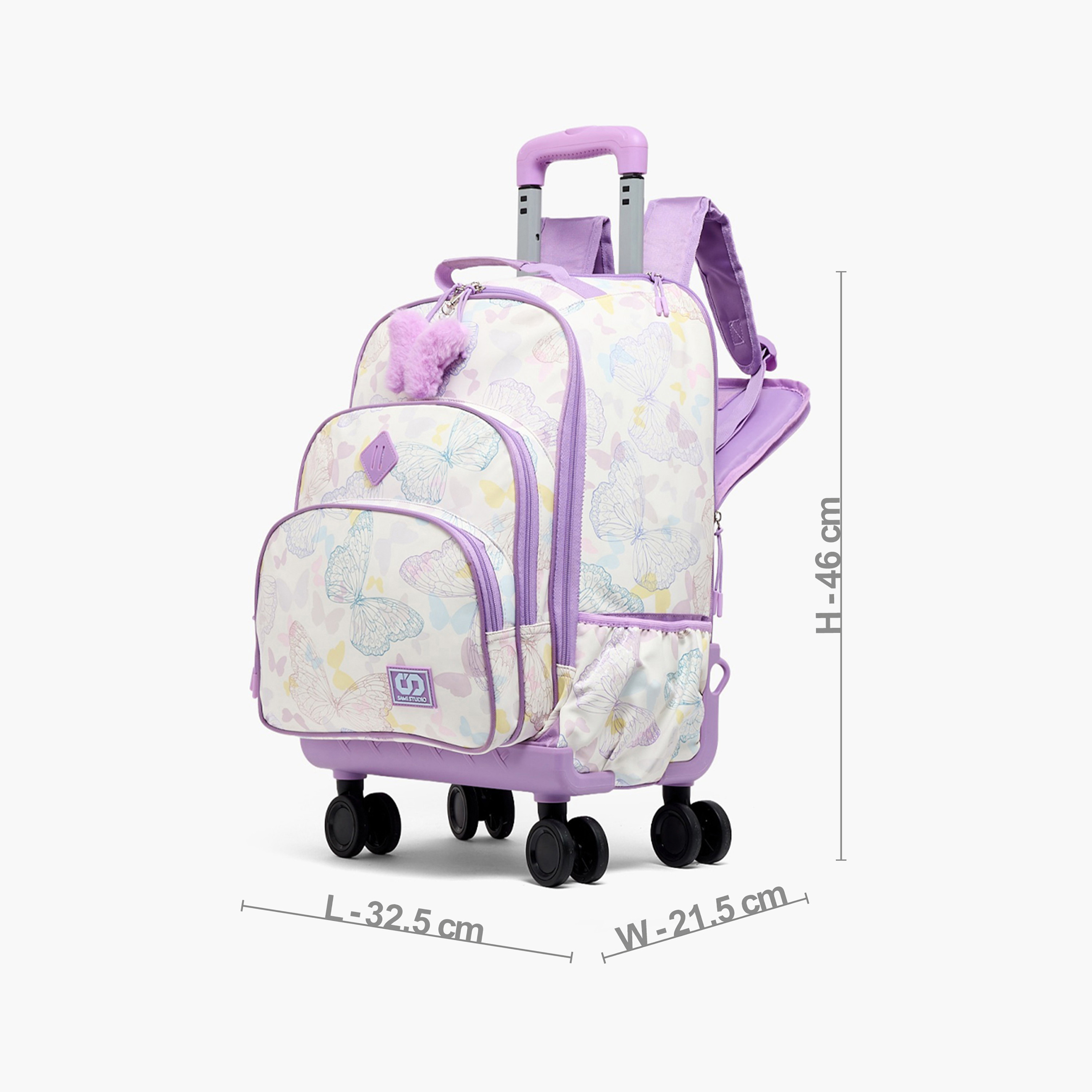 شنطة ترولي للبنات من 8-13 سنة بأحزمة مبطنة وطبعات فراشات من سامي ستوديو - 18 بوصة-school-bagsandbackpacks-trolleybags-image-10