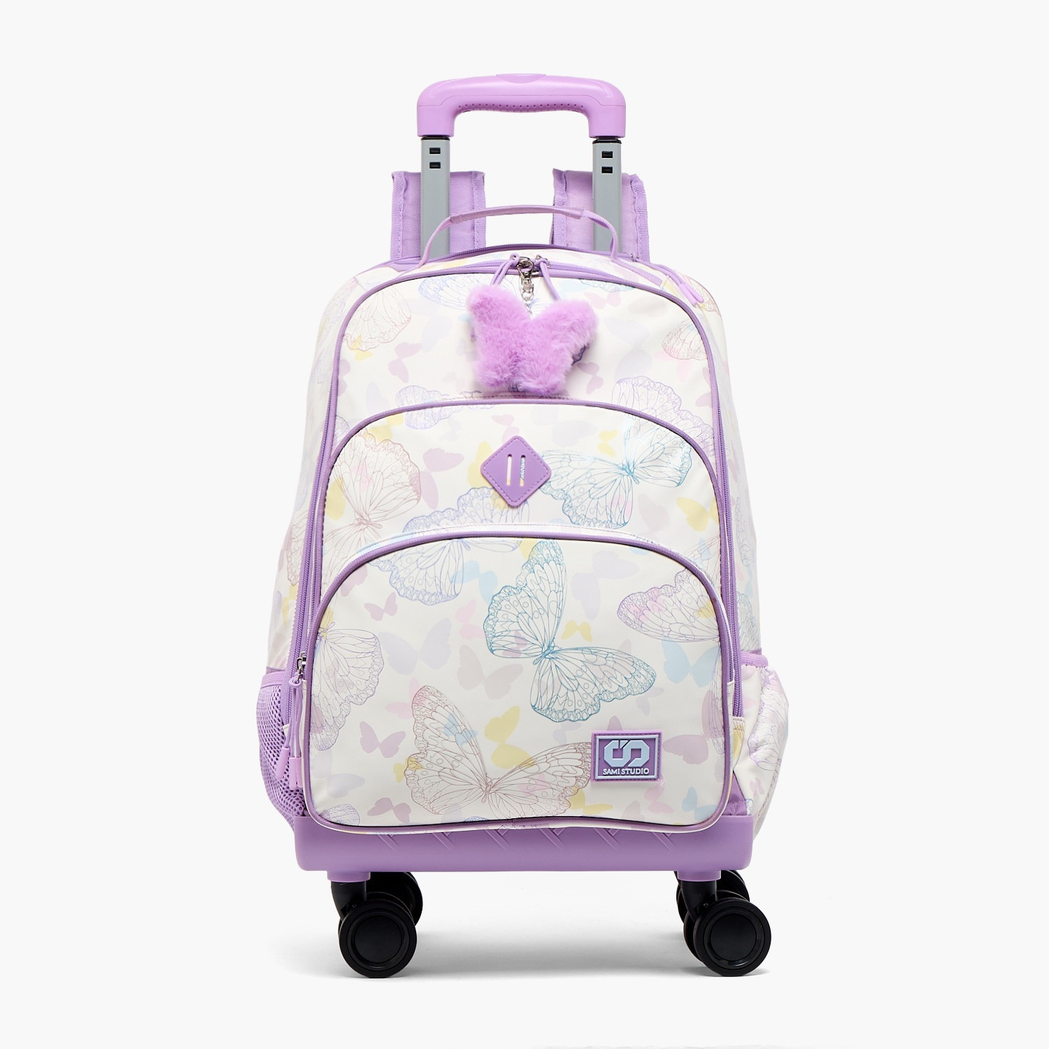 شنطة ترولي للبنات من 8-13 سنة بأحزمة مبطنة وطبعات فراشات من سامي ستوديو - 18 بوصة-school-bagsandbackpacks-trolleybags-image-4