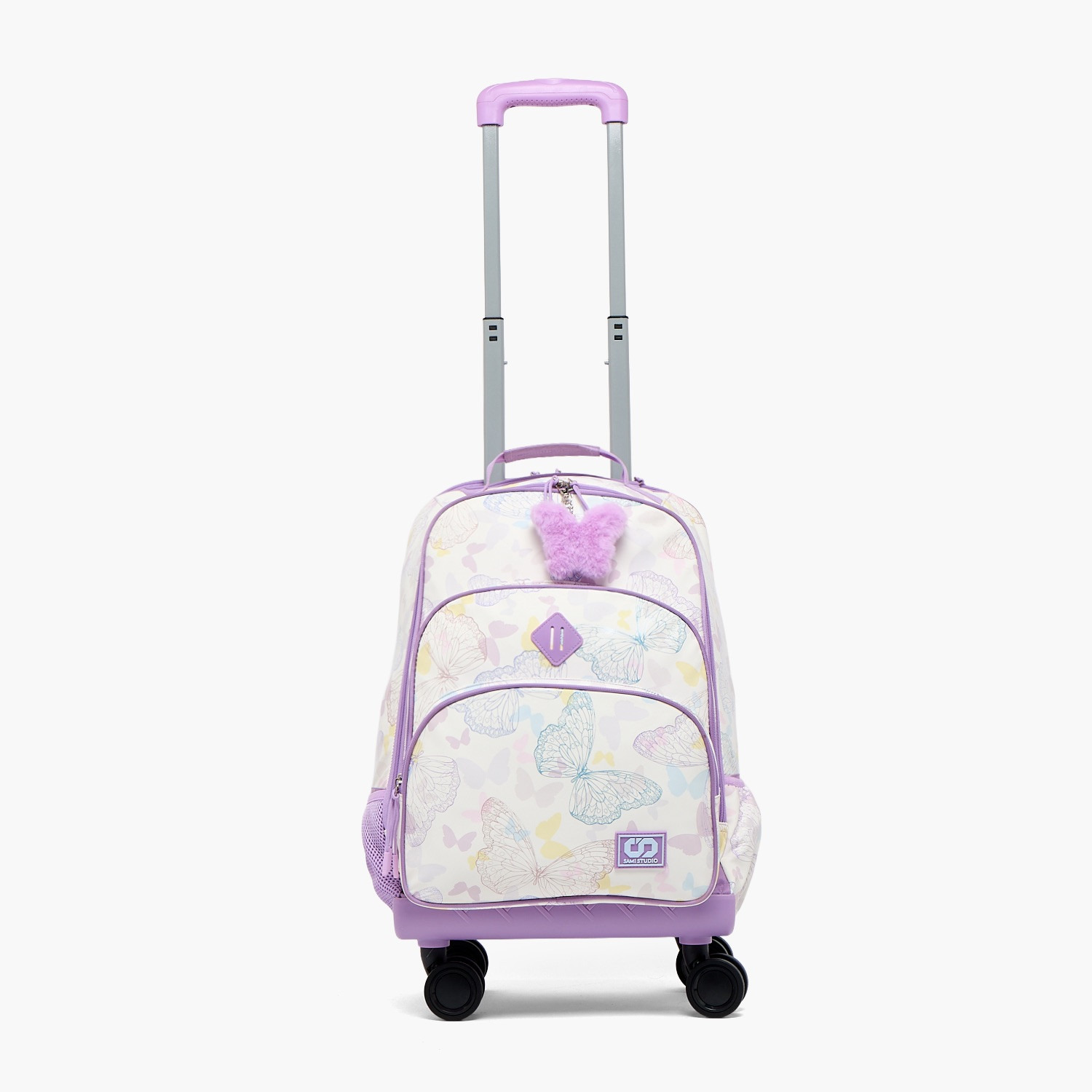 شنطة ترولي للبنات من 8-13 سنة بأحزمة مبطنة وطبعات فراشات من سامي ستوديو - 18 بوصة-school-bagsandbackpacks-trolleybags-image-5