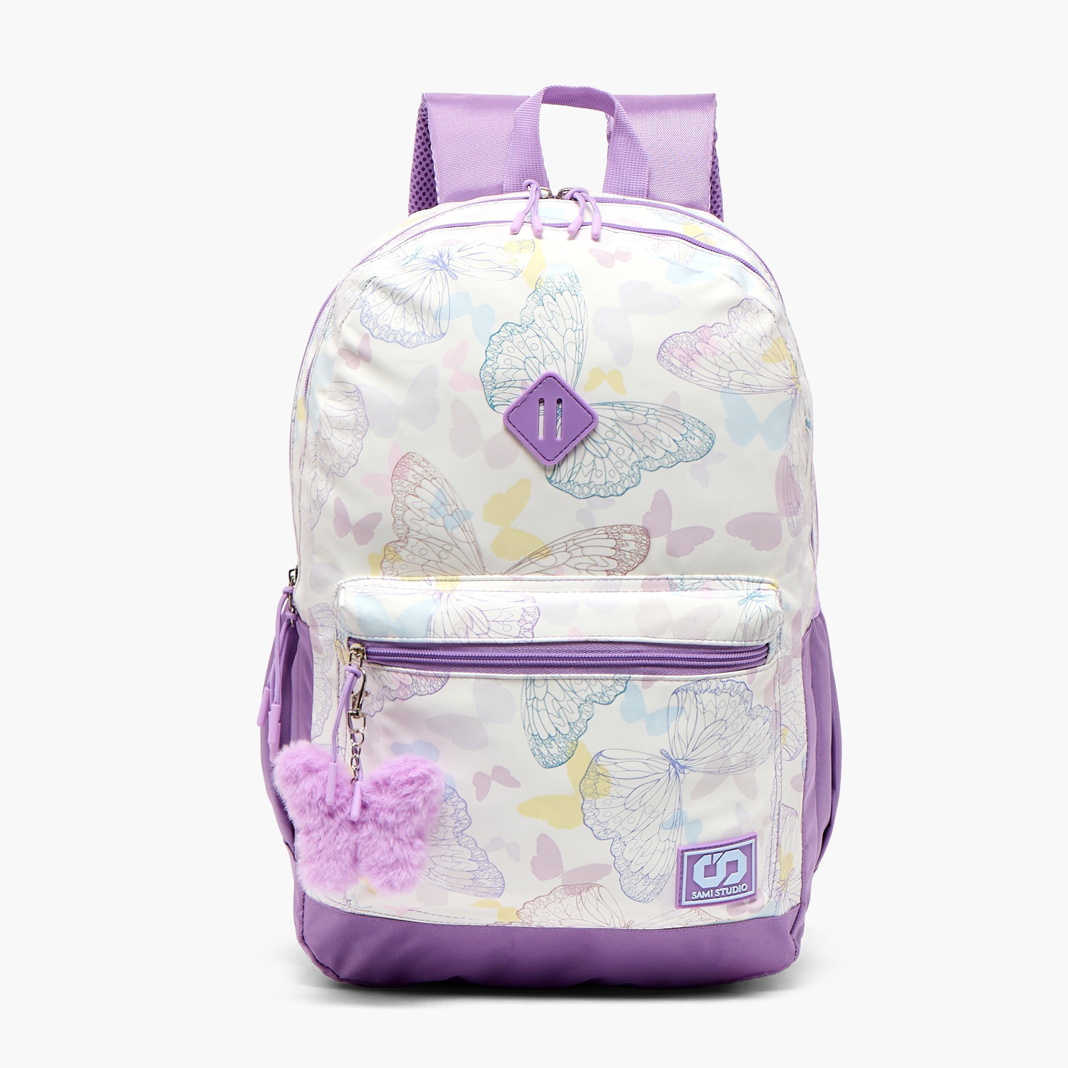 شنطة مدرسية بطبعات فراشات وحمالات كتف مبطنة للبنات 8-13 سنوات من سامي ستديو - 17 بوصة-school-bagsandbackpacks-backpacks-image-1