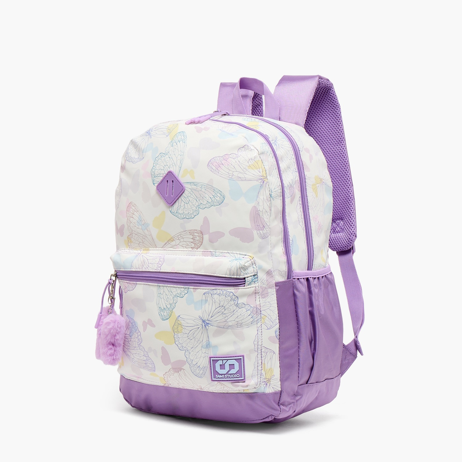 شنطة مدرسية بطبعات فراشات وحمالات كتف مبطنة للبنات 8-13 سنوات من سامي ستديو - 17 بوصة-school-bagsandbackpacks-backpacks-image-2