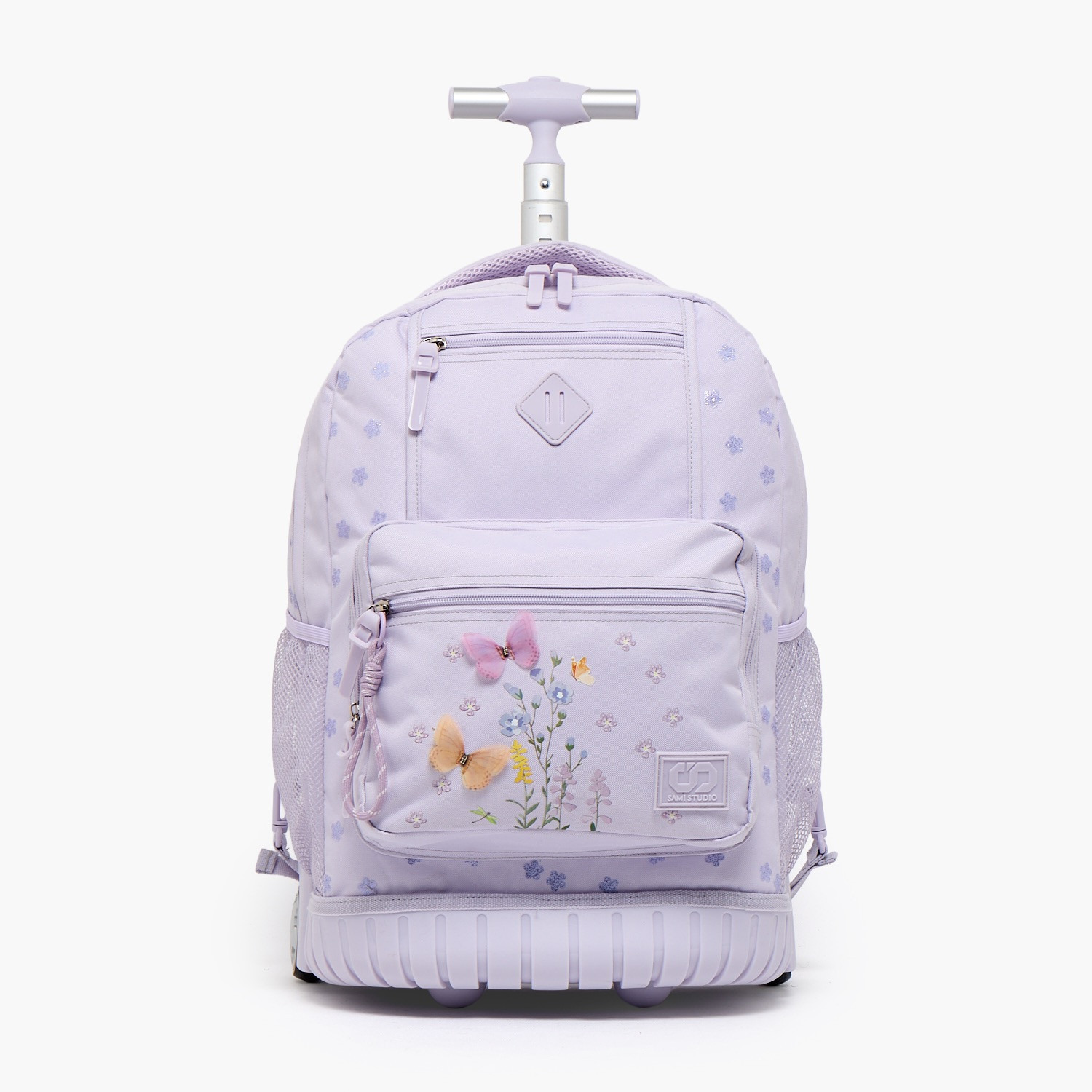 شنطة ترولي بسحاب إغلاق للبنات 8 -13 سنة وبطبعات زهرية من سامي ستوديو - 17 بوصة-school-bagsandbackpacks-trolleybags-image-1