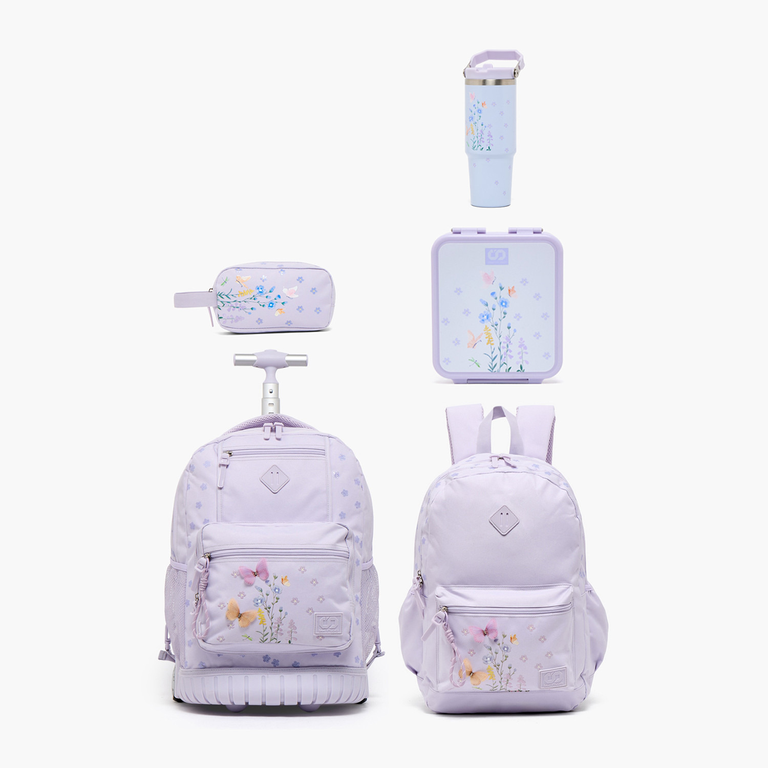 شنطة ترولي بسحاب إغلاق للبنات 8 -13 سنة وبطبعات زهرية من سامي ستوديو - 17 بوصة-school-bagsandbackpacks-trolleybags-image-12