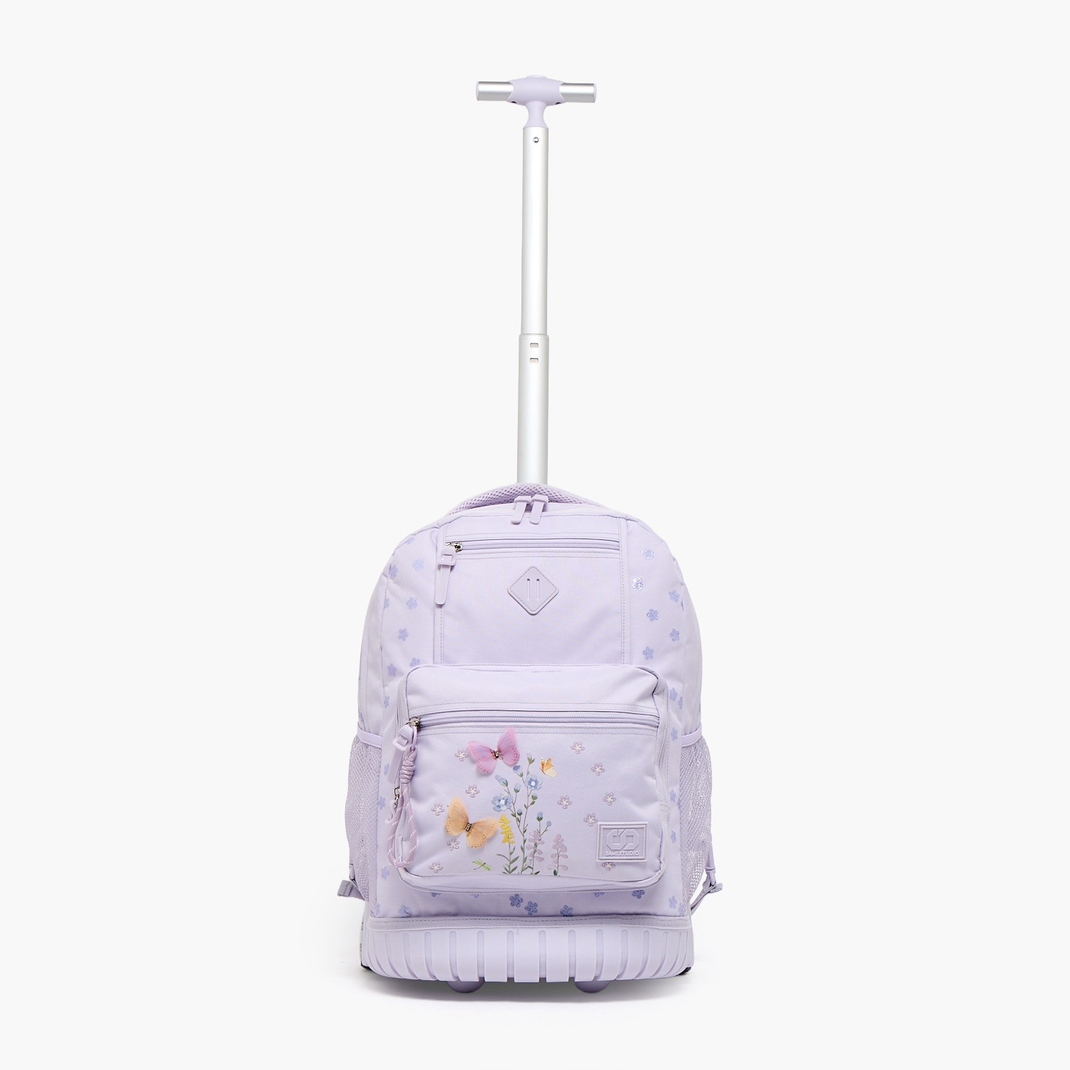 شنطة ترولي بسحاب إغلاق للبنات 8 -13 سنة وبطبعات زهرية من سامي ستوديو - 17 بوصة-school-bagsandbackpacks-trolleybags-image-3