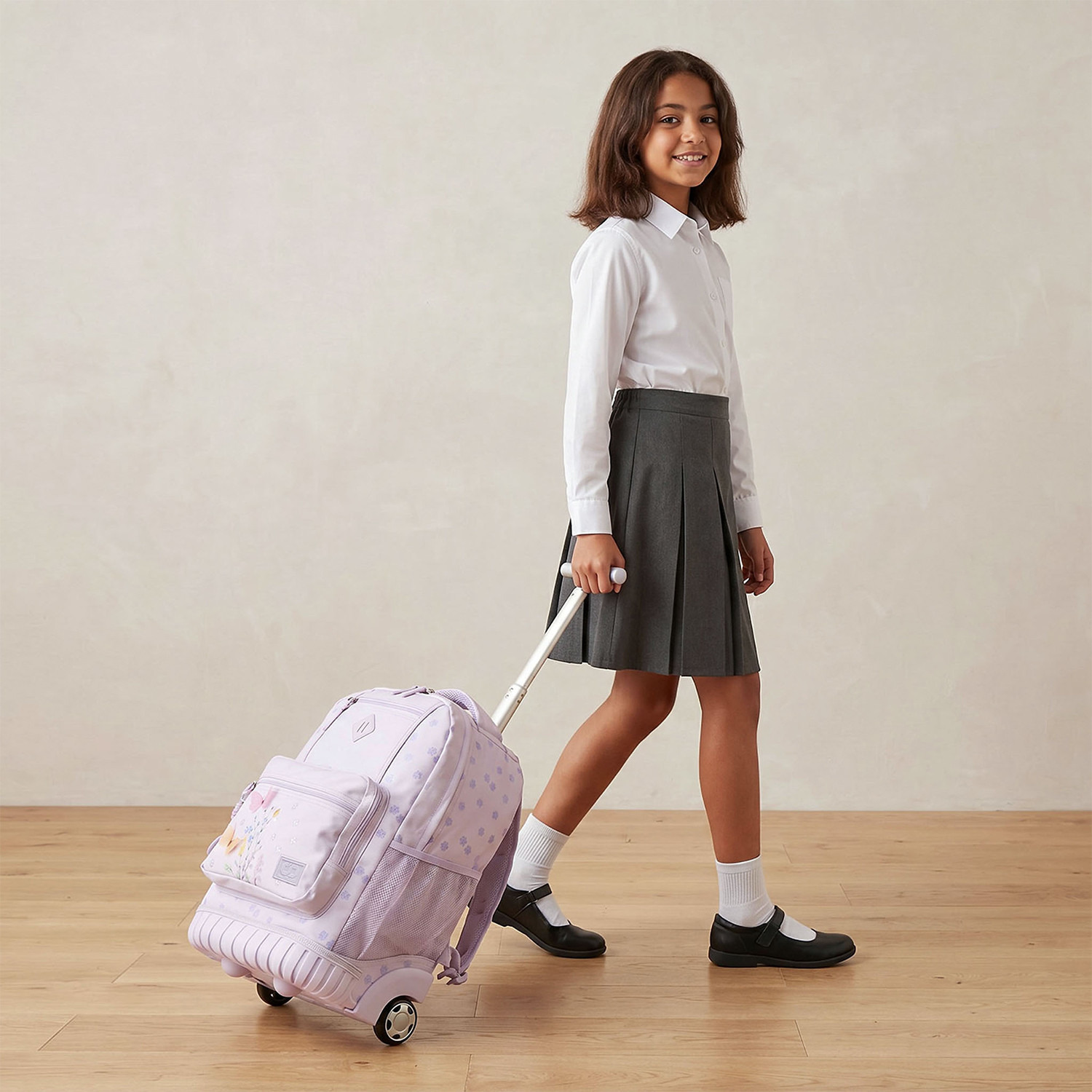 SAMI STUDIO Floral Print Trolley Bag for Girls 8-13 Years with Zip Closure - 17 inches-school-bagsandbackpacks-trolleybags-image-3