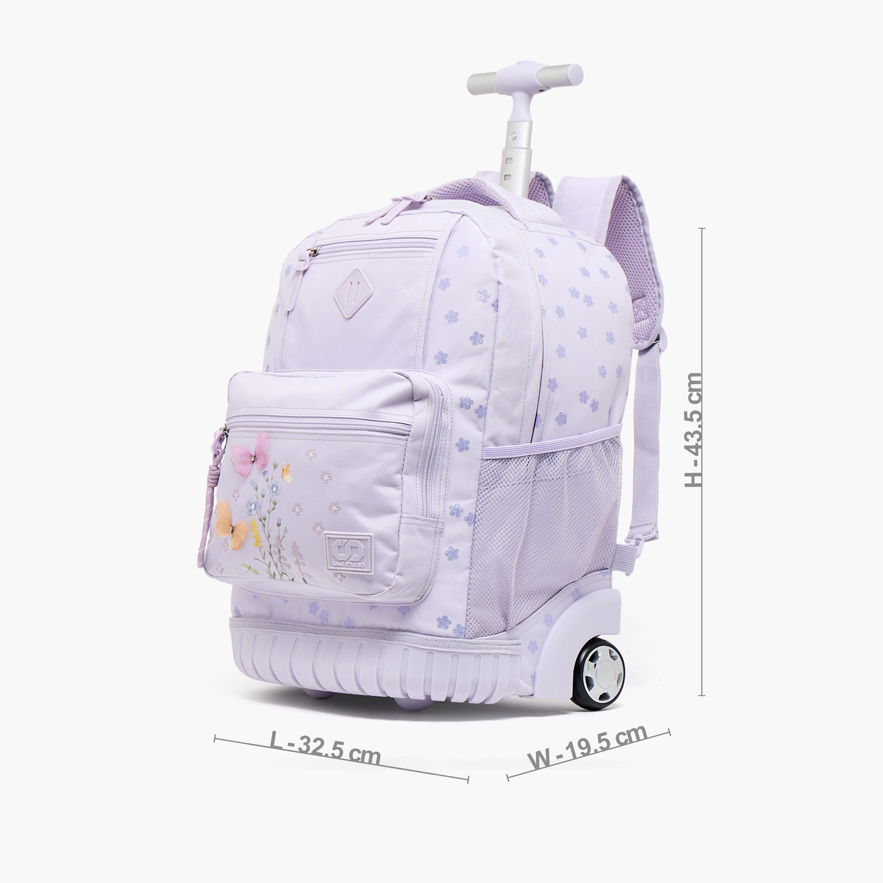 شنطة ترولي بسحاب إغلاق للبنات 8 -13 سنة وبطبعات زهرية من سامي ستوديو - 17 بوصة-school-bagsandbackpacks-trolleybags-image-7