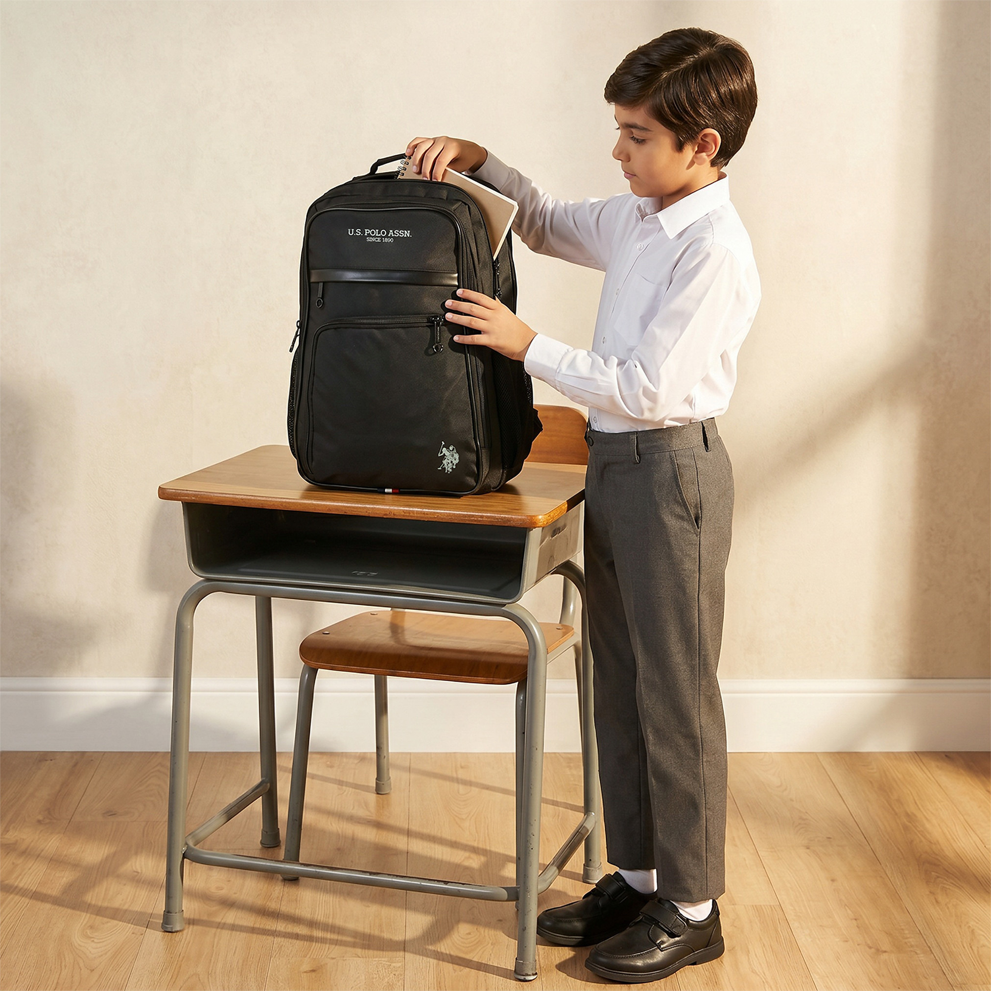 US POLO ASSN. Logo Print Backpack for Boys 8-13 Years with Adjustable Shoulder Straps - 18 inches-school-bagsandbackpacks-backpacks-image-3