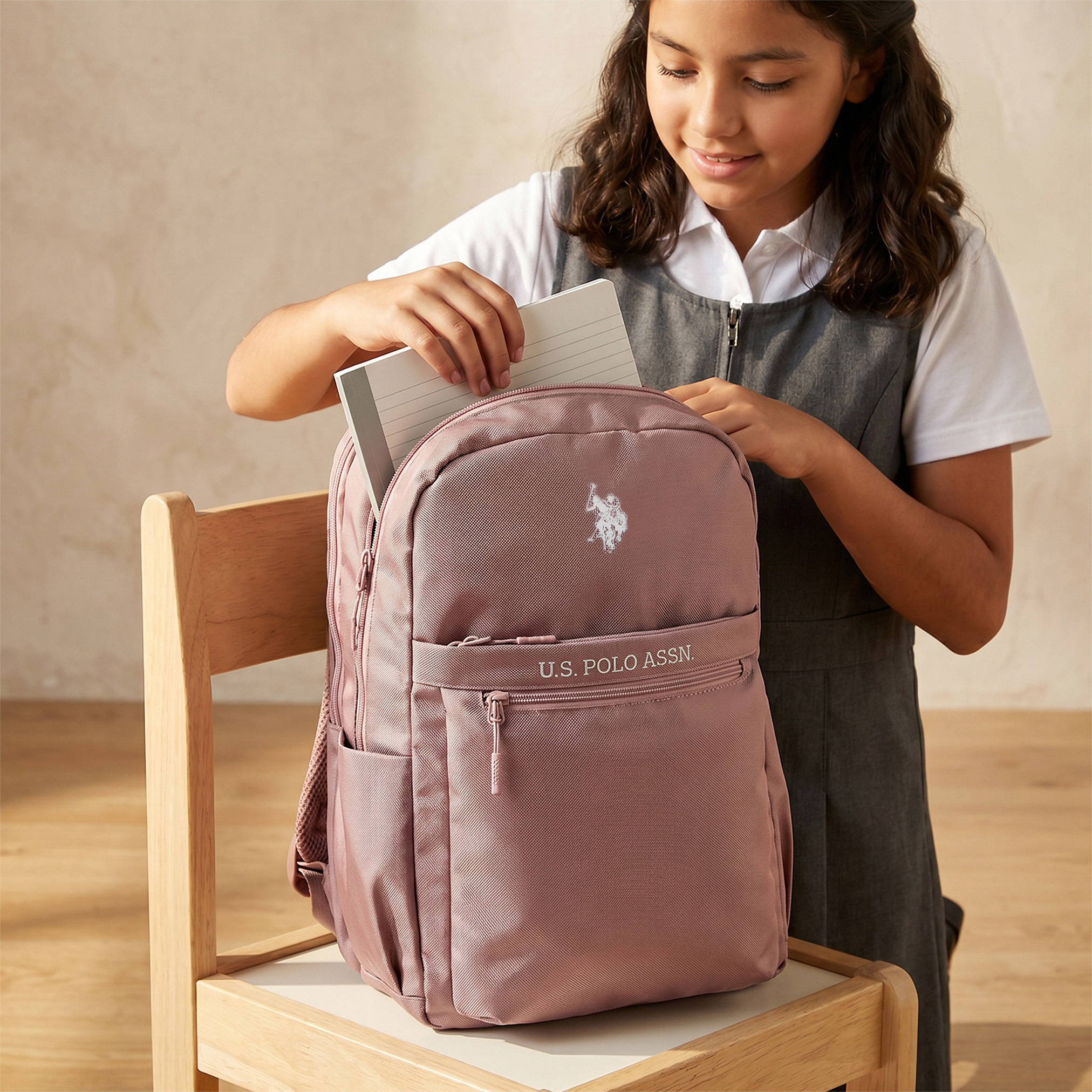 US POLO ASSN. Solid Backpack for Girls 8-13 Years with Padded Shoulder Straps - 17 inches-school-bagsandbackpacks-backpacks-image-3