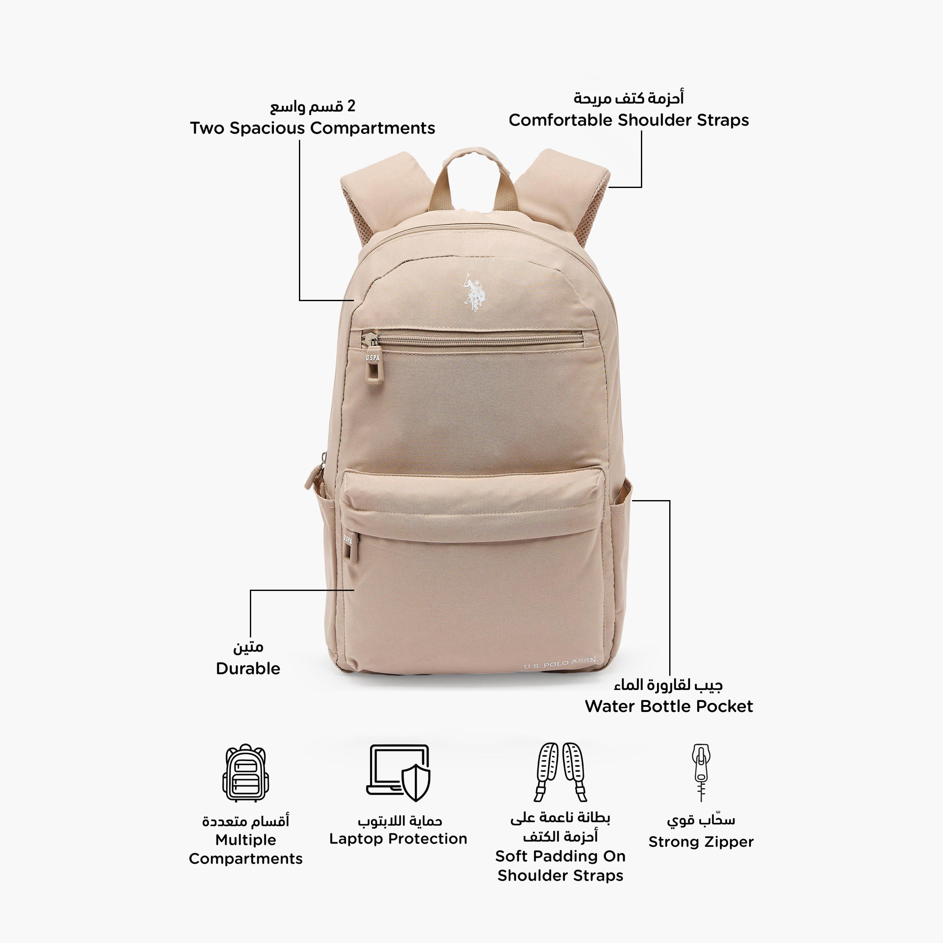 US POLO ASSN. Solid Backpack for Girls 8-13 Years with Adjustable Shoulder Straps - 18 inches-school-bagsandbackpacks-backpacks-image-2