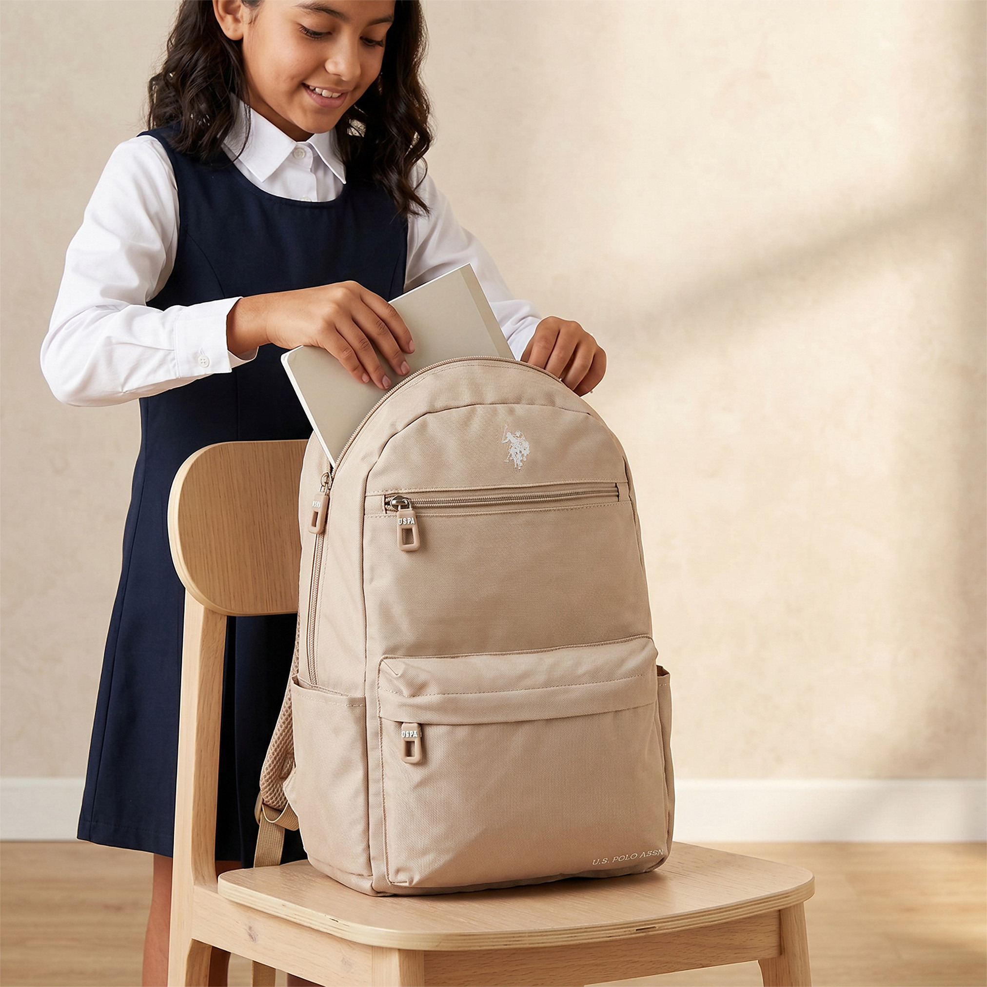 US POLO ASSN. Solid Backpack for Girls 8-13 Years with Adjustable Shoulder Straps - 18 inches-school-bagsandbackpacks-backpacks-image-3