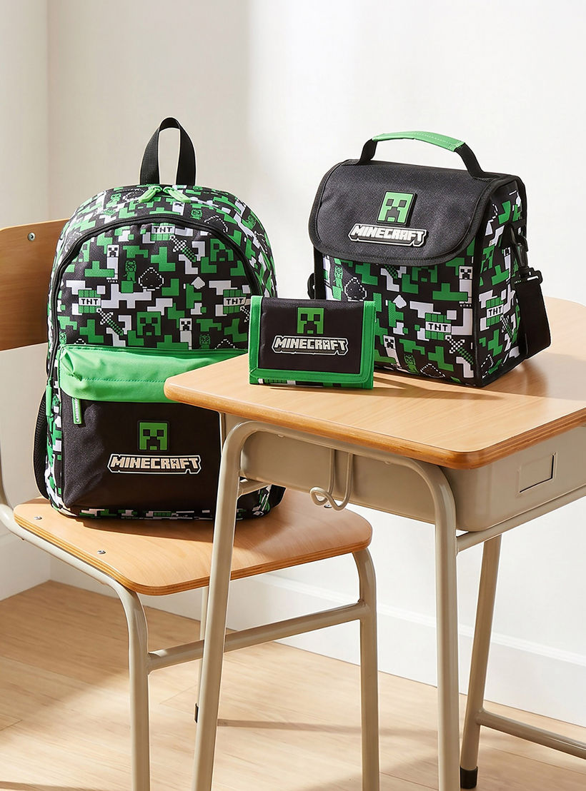 طقم شنطة ظهر مدرسية 3 قطع بطبعات للأولاد بعمر 13 سنة فأكثر من ماينكرافت-school-bagsandbackpacks-backpacks-image-1