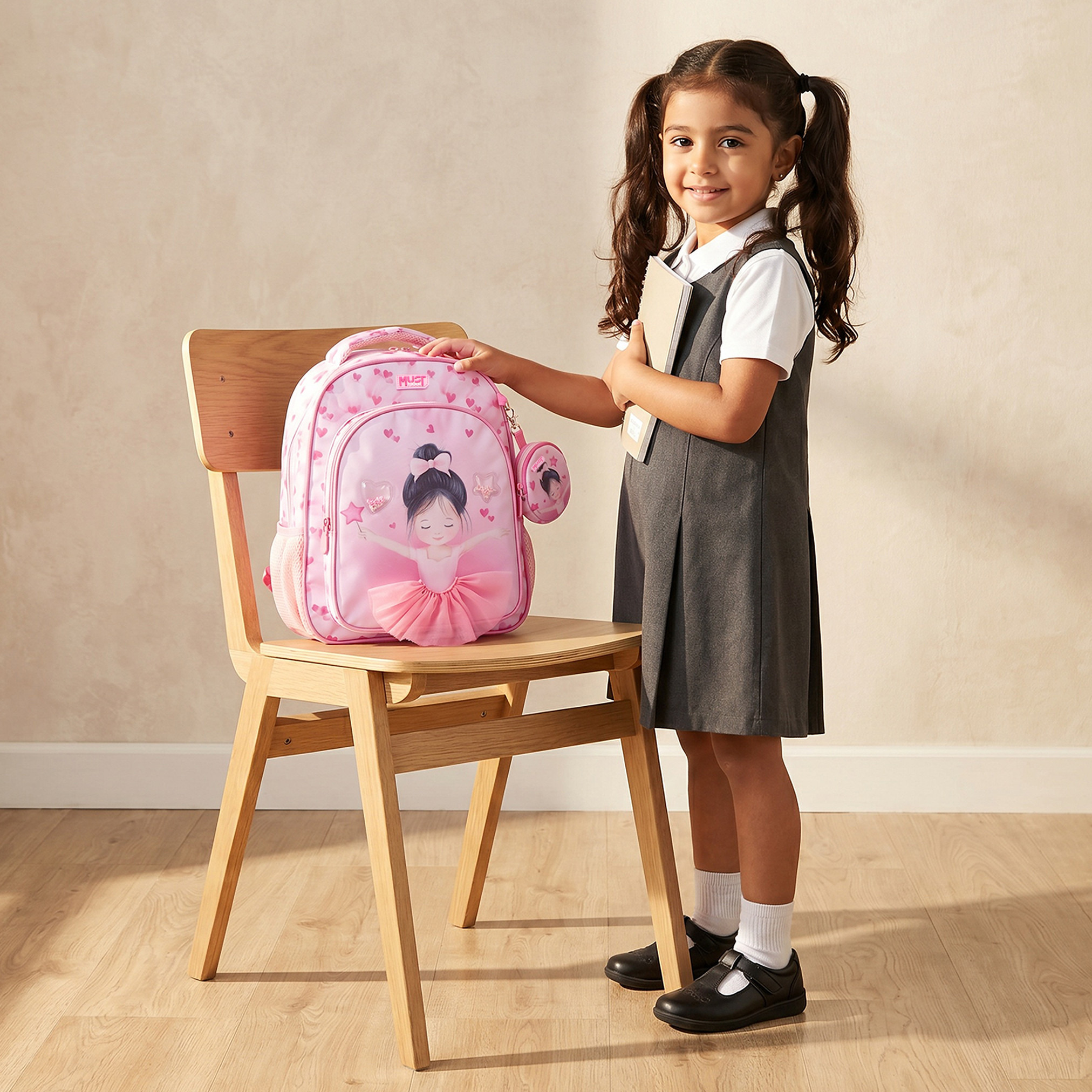 MustTeam Ballerina Print Backpack for Girls 2-5 Years with Adjustable Straps - 12 inches-school-bagsandbackpacks-backpacks-image-3