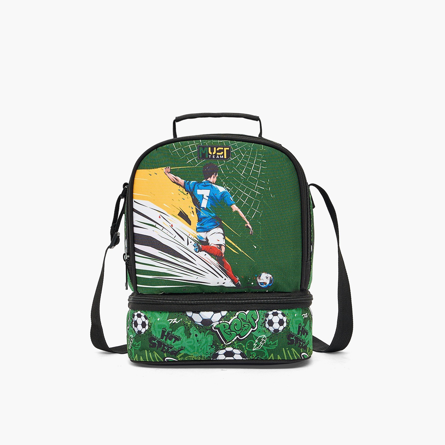 شنطة غداء بحزام قابل للتعديل وطبعات كرة قدم للأولاد بعمر 5-8 سنوات من ماست تيم-school-lunchessentials-lunchbags-image-1