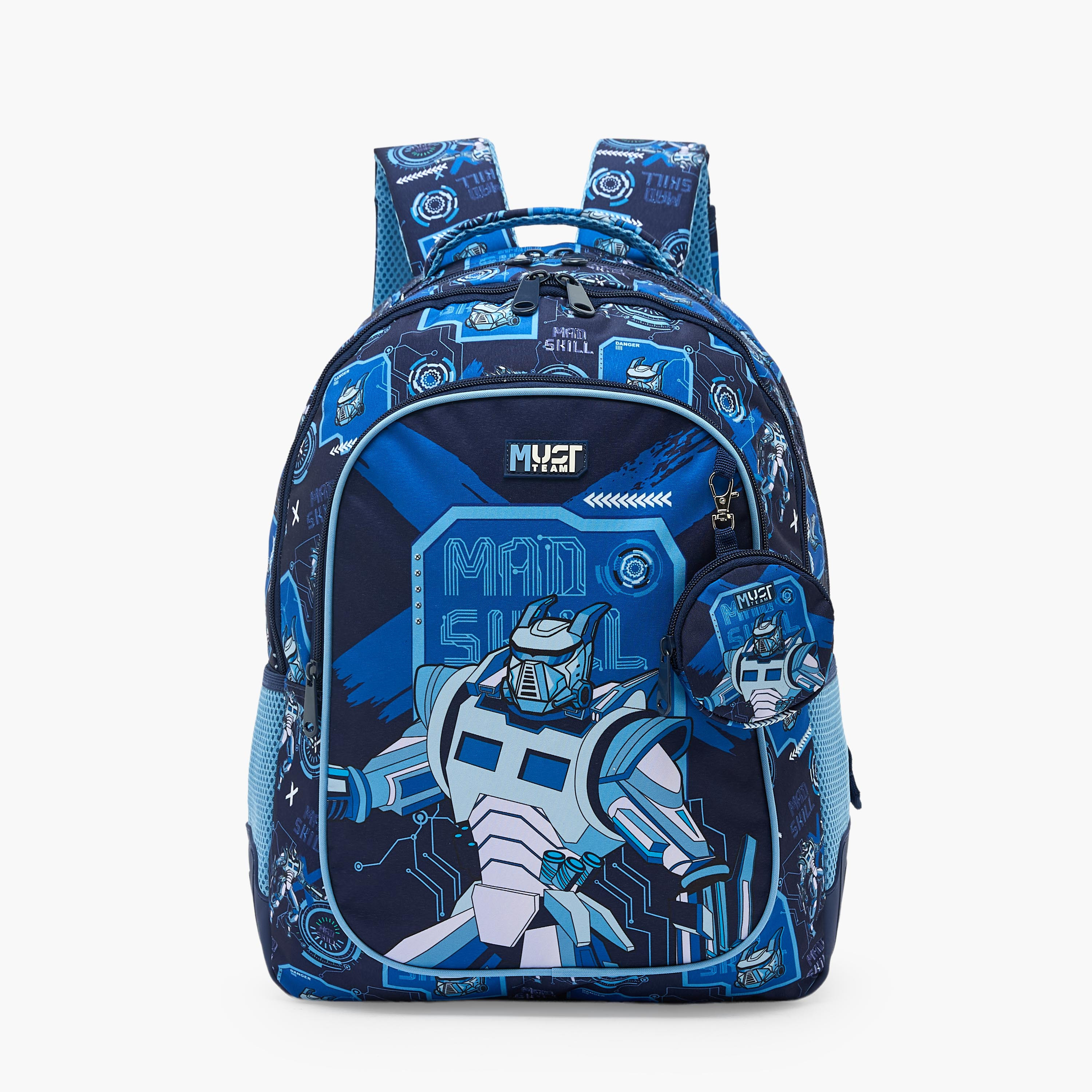 MustTeam Robot Print Backpack for Boys 5-8 Years with Padded Shoulder Straps - 17 inches-school-bagsandbackpacks-backpacks-image-1