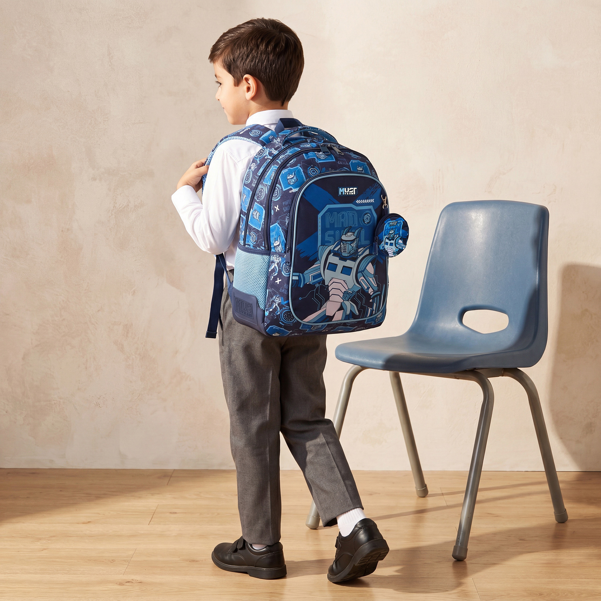 MustTeam Robot Print Backpack for Boys 5-8 Years with Padded Shoulder Straps - 17 inches-school-bagsandbackpacks-backpacks-image-3