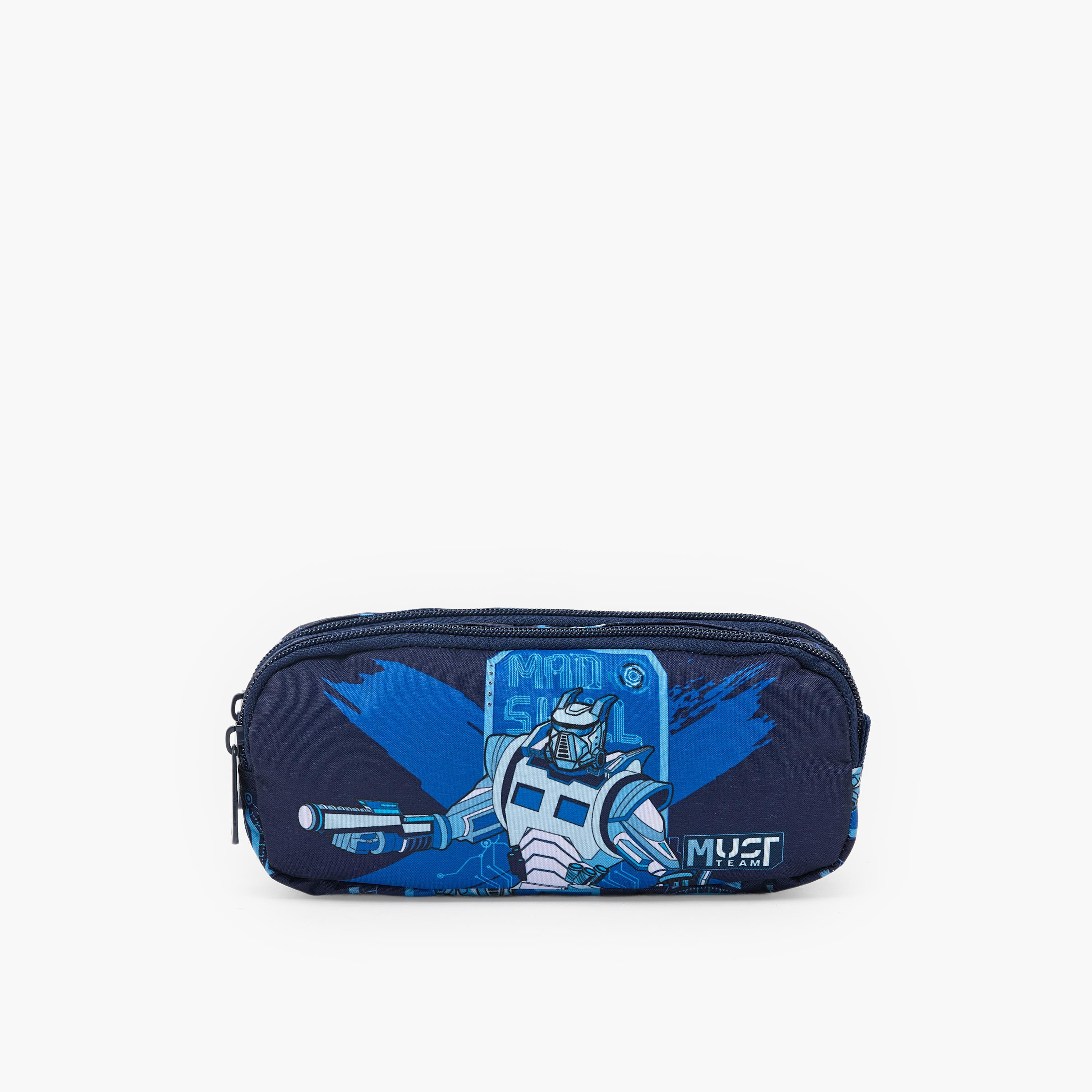 MustTeam Robot Print Pencil Pouch with 2 Compartments-school-stationery-pencilcases-image-1