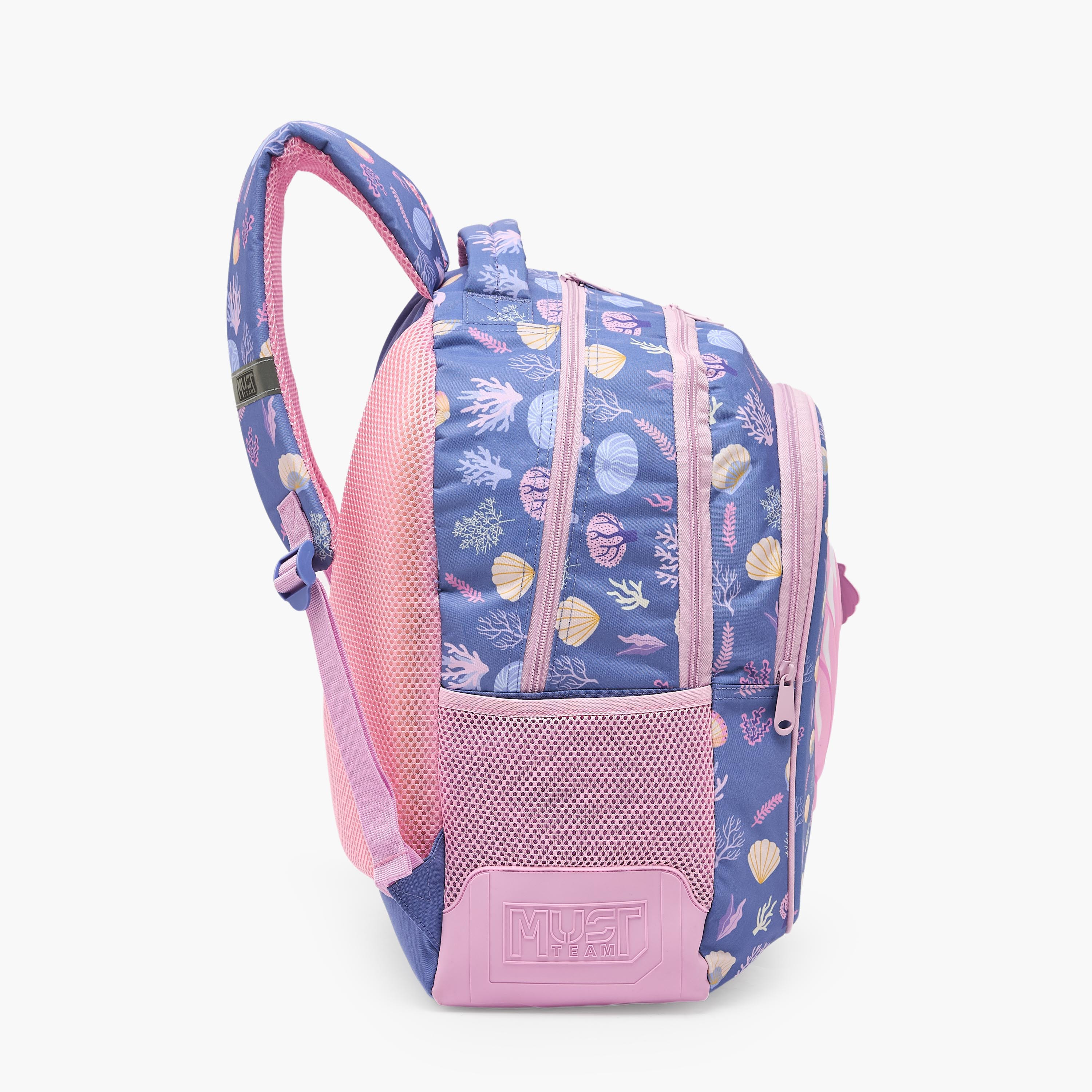 MustTeam Seashell Print Backpack for Girls 5-8 Years with Padded Shoulder Straps - 17 inches-school-bagsandbackpacks-backpacks-image-10