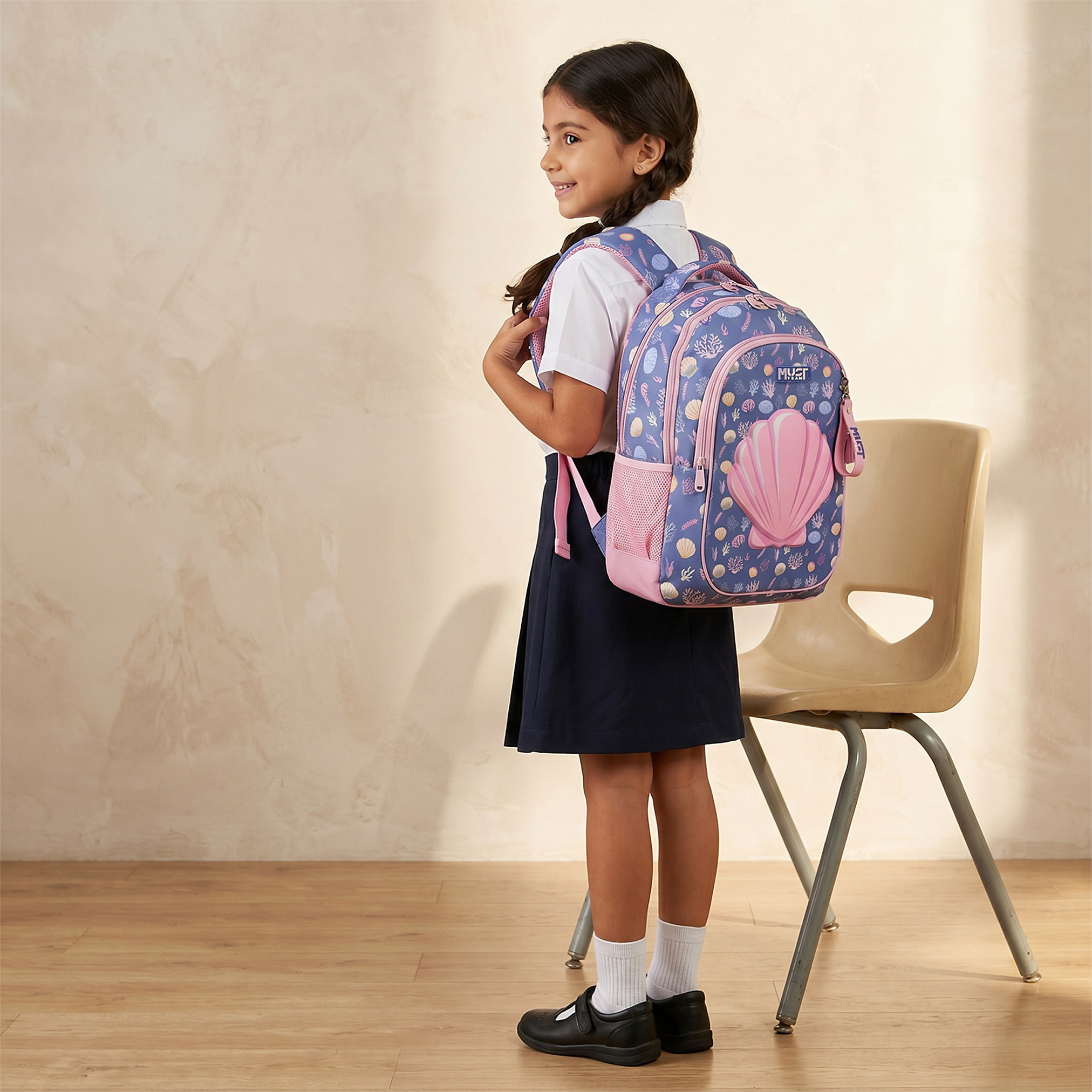 MustTeam Seashell Print Backpack for Girls 5-8 Years with Padded Shoulder Straps - 17 inches-school-bagsandbackpacks-backpacks-image-3