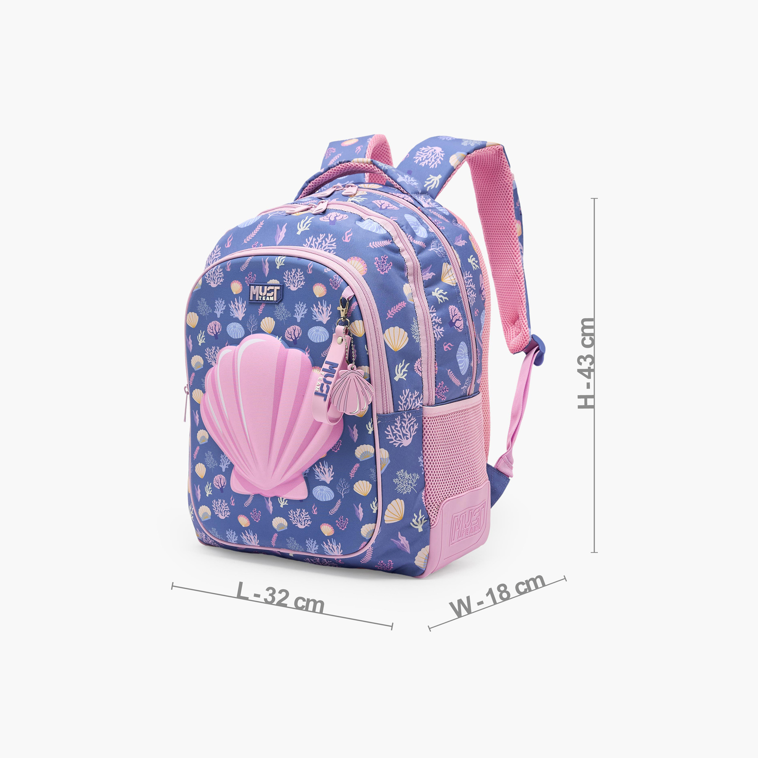 MustTeam Seashell Print Backpack for Girls 5-8 Years with Padded Shoulder Straps - 17 inches-school-bagsandbackpacks-backpacks-image-4