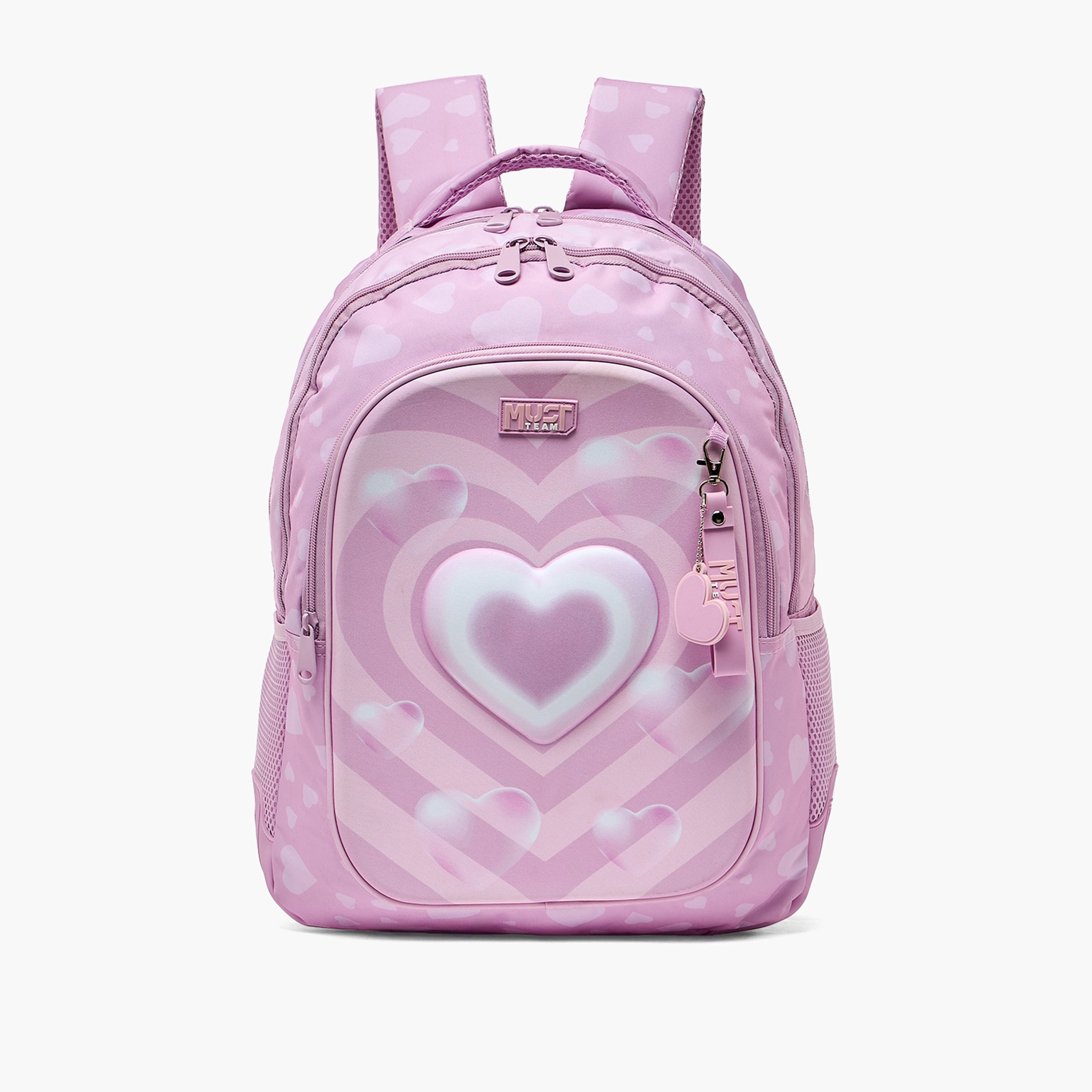 شنطة ظهر للبنات 5-8 سنوات بأحزمة كتف مبطنة وطبعات قلوب من مست تيم - 17 بوصة-school-bagsandbackpacks-backpacks-image-1