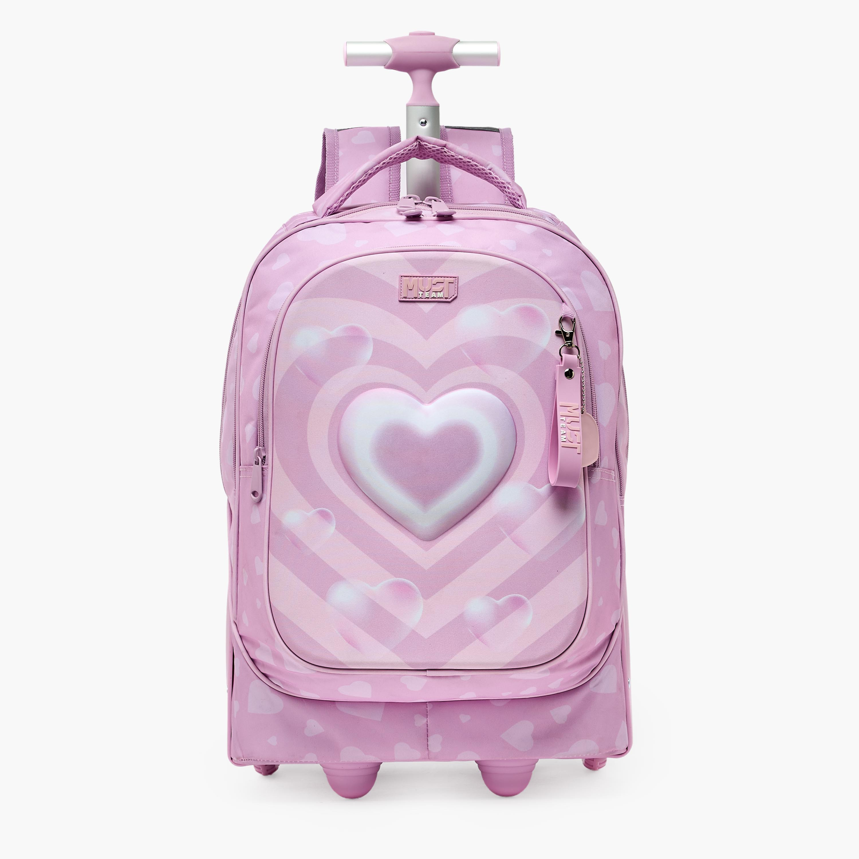شنطة ترولي بطبعة قلب للبنات من 8-13 سنة مع مقبض قابل للسحب - 17 بوصة من مست تيم-school-bagsandbackpacks-trolleybags-image-1