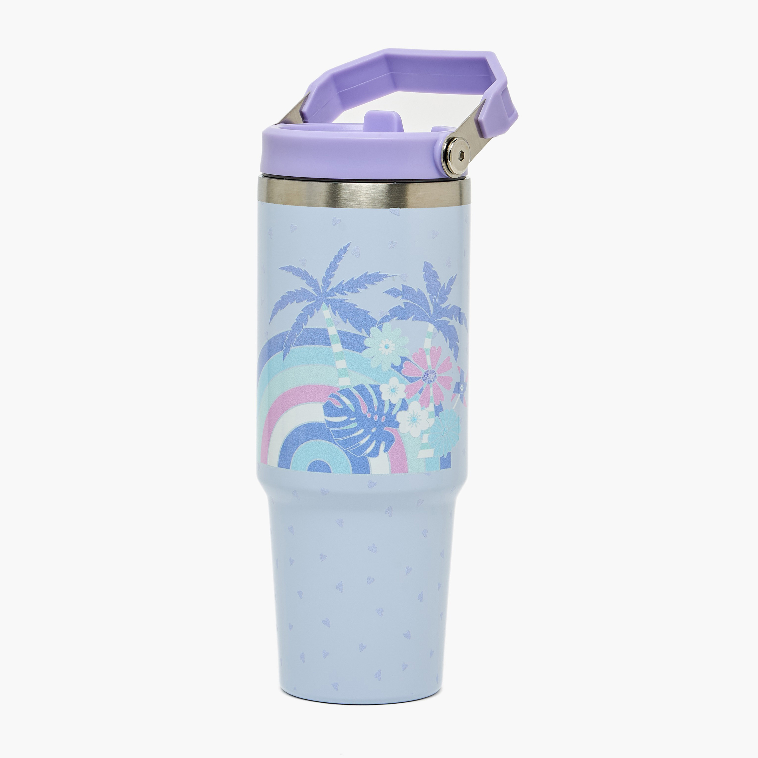 SAMI STUDIO Tropical Print Stainless Steel Water Bottle with Flip Spout and Handle - 1.2 L-school-waterbottles-image-1