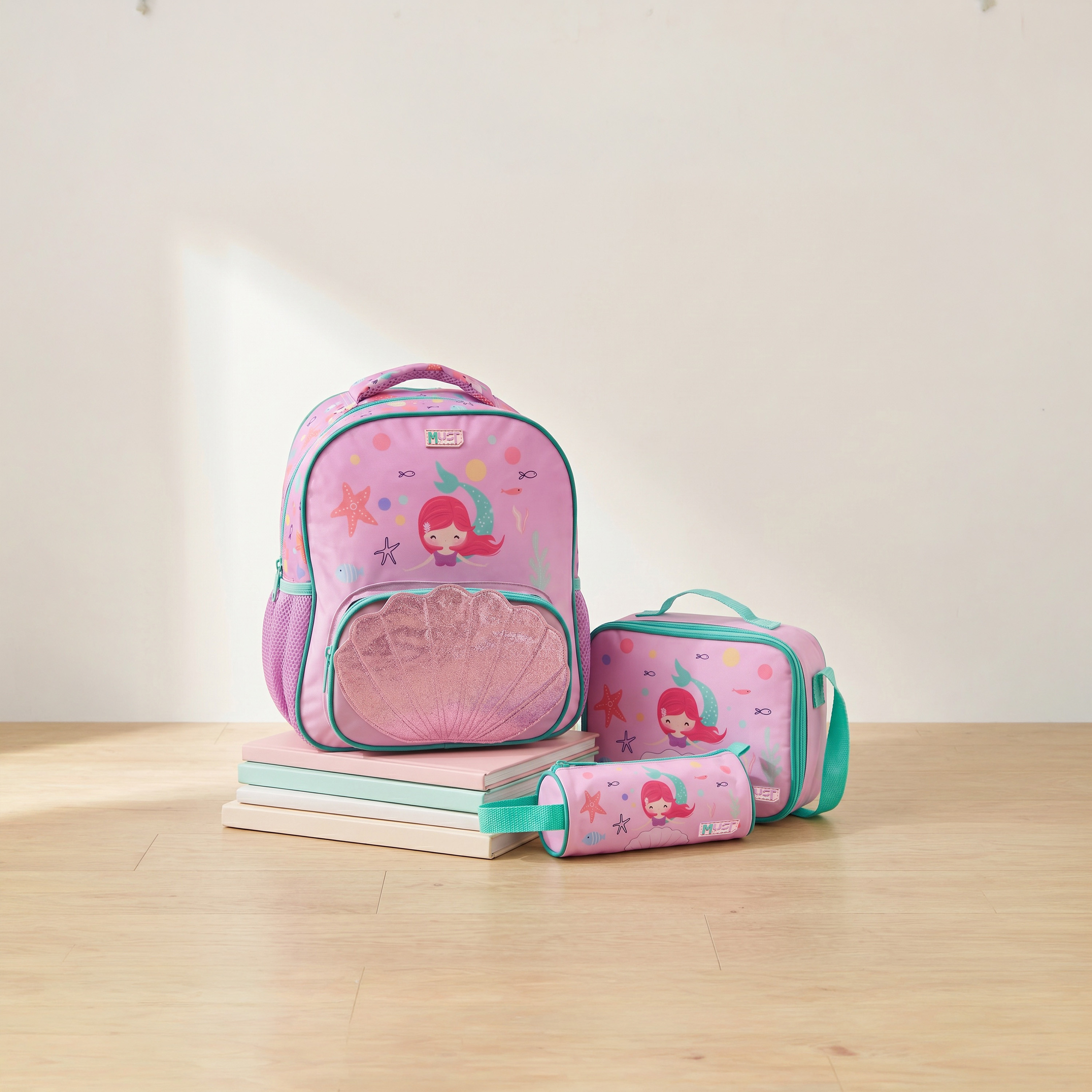 MustTeam Mermaid Print 3-Piece Backpack Set for Girls 2-5 Years with Lunch Box and Pouch - 12 inches-school-bagsandbackpacks-backpacks-image-15