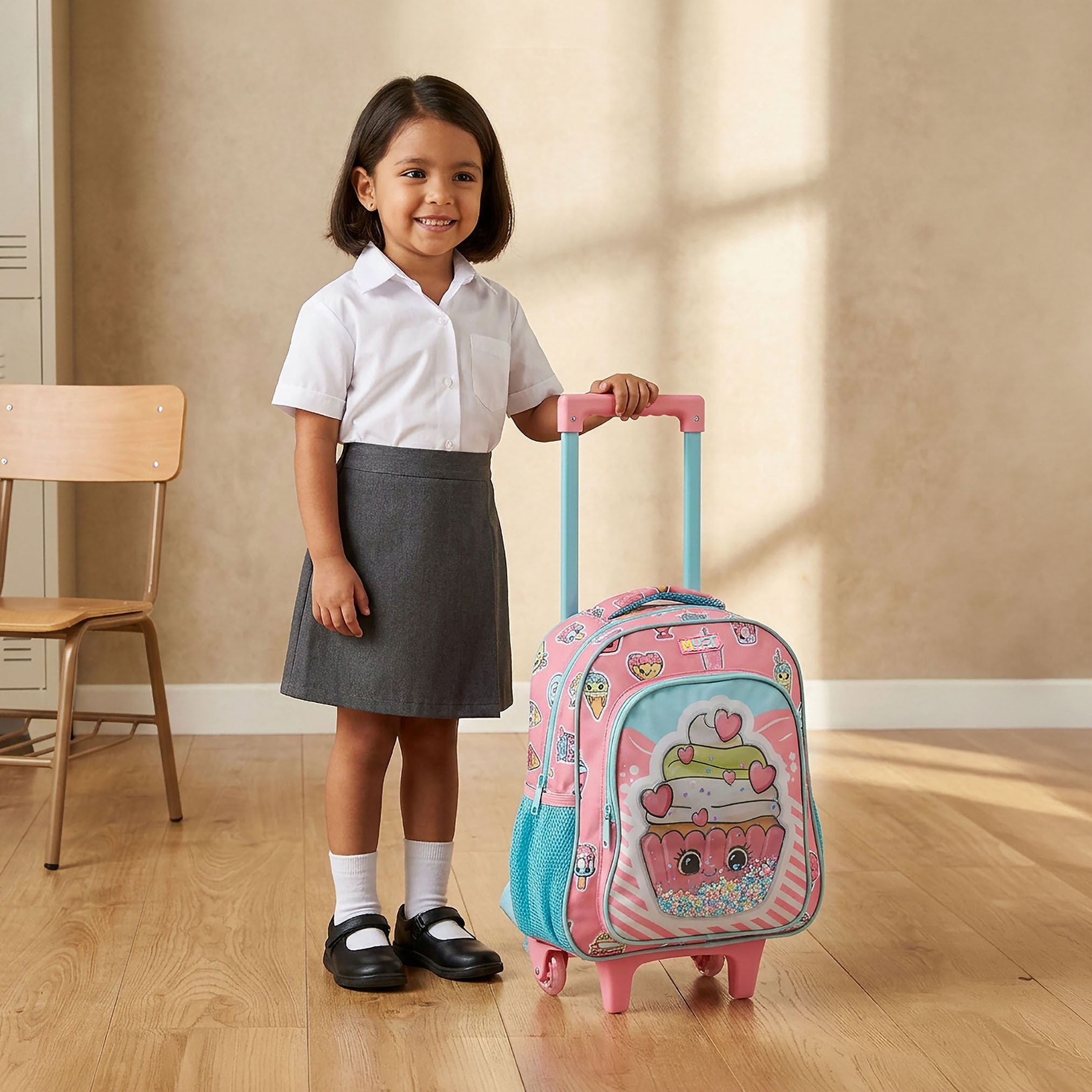 MustTeam Printed 3-Piece School Trolley Bag Set for Girls 2-5 Years with Lunch Bag - 12 inches-school-bagsandbackpacks-trolleybags-image-4