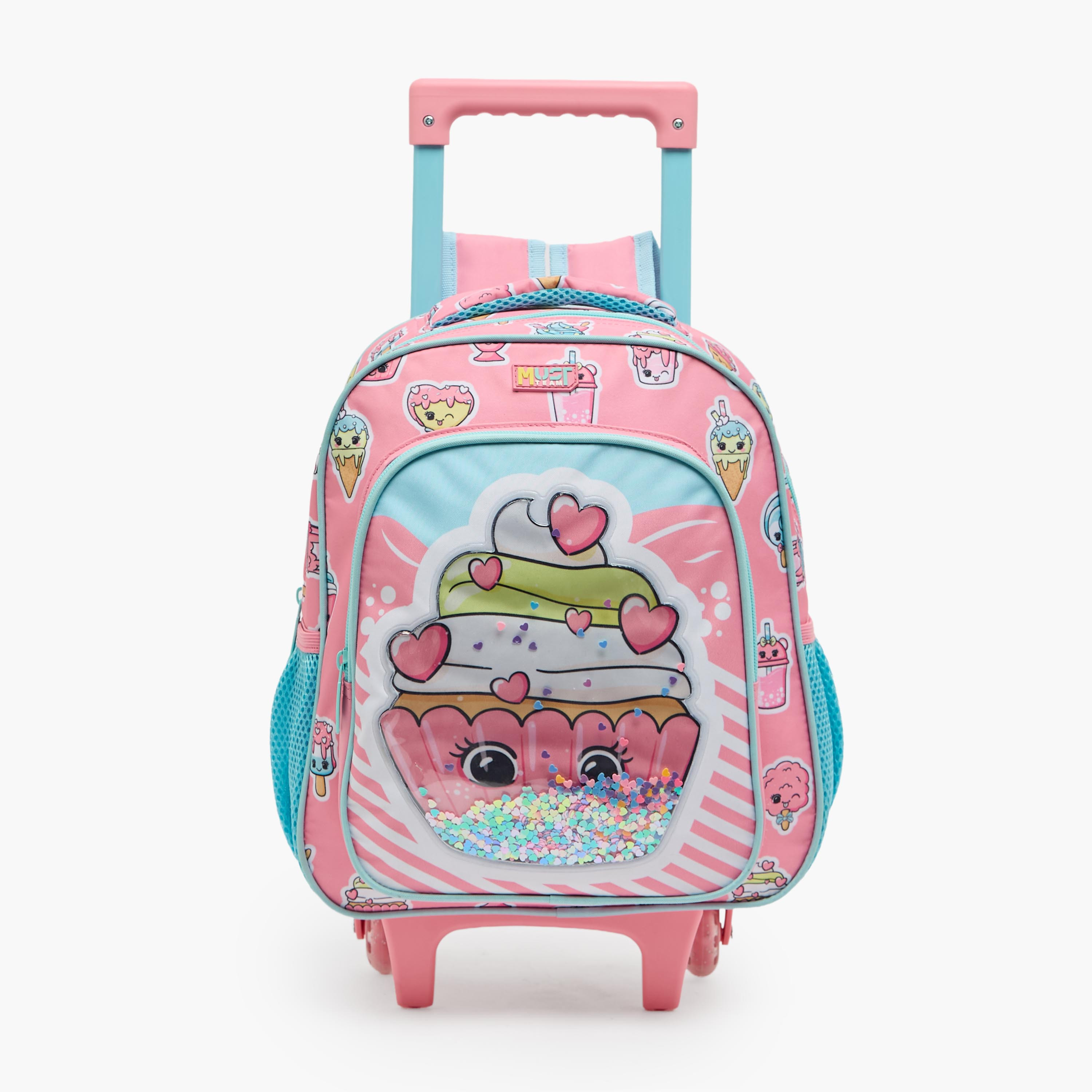 MustTeam Printed 3-Piece School Trolley Bag Set for Girls 2-5 Years with Lunch Bag - 12 inches-school-bagsandbackpacks-trolleybags-image-5