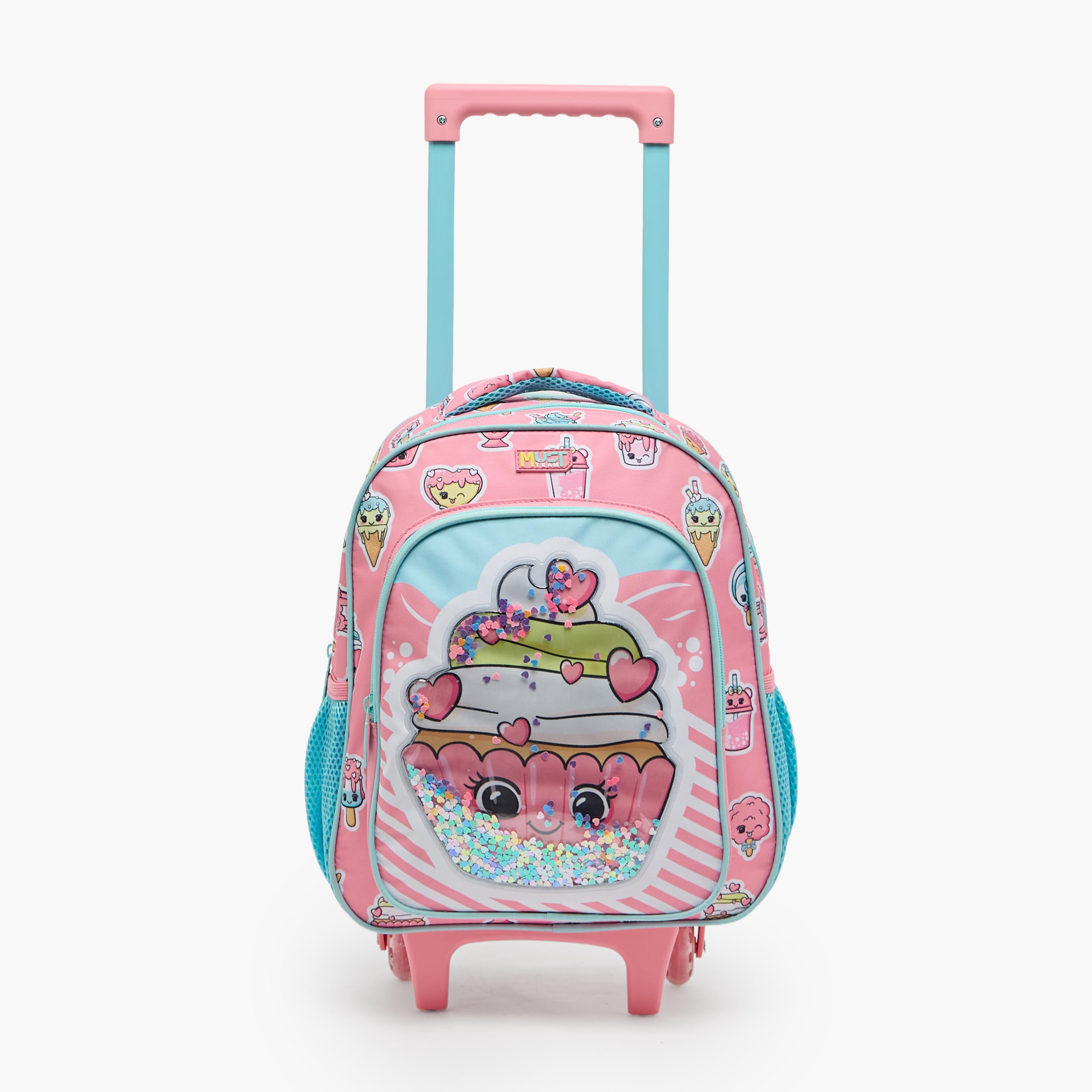 MustTeam Printed 3-Piece School Trolley Bag Set for Girls 2-5 Years with Lunch Bag - 12 inches-school-bagsandbackpacks-trolleybags-image-6
