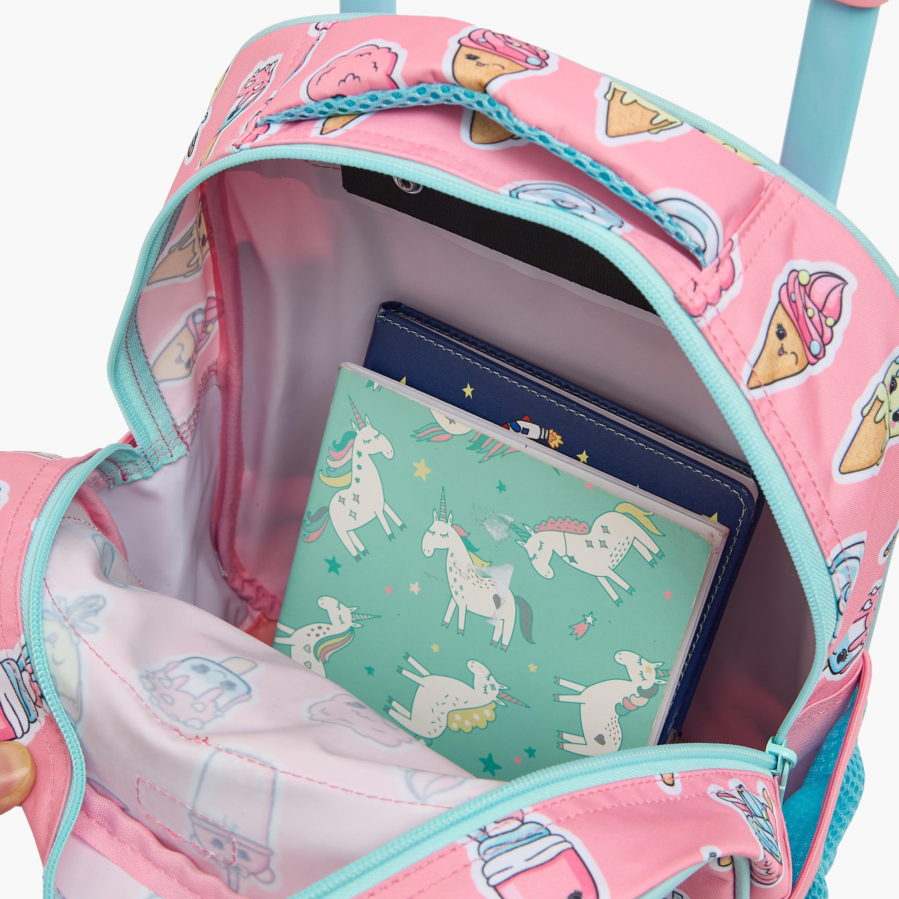 MustTeam Printed 3-Piece School Trolley Bag Set for Girls 2-5 Years with Lunch Bag - 12 inches-school-bagsandbackpacks-trolleybags-image-9