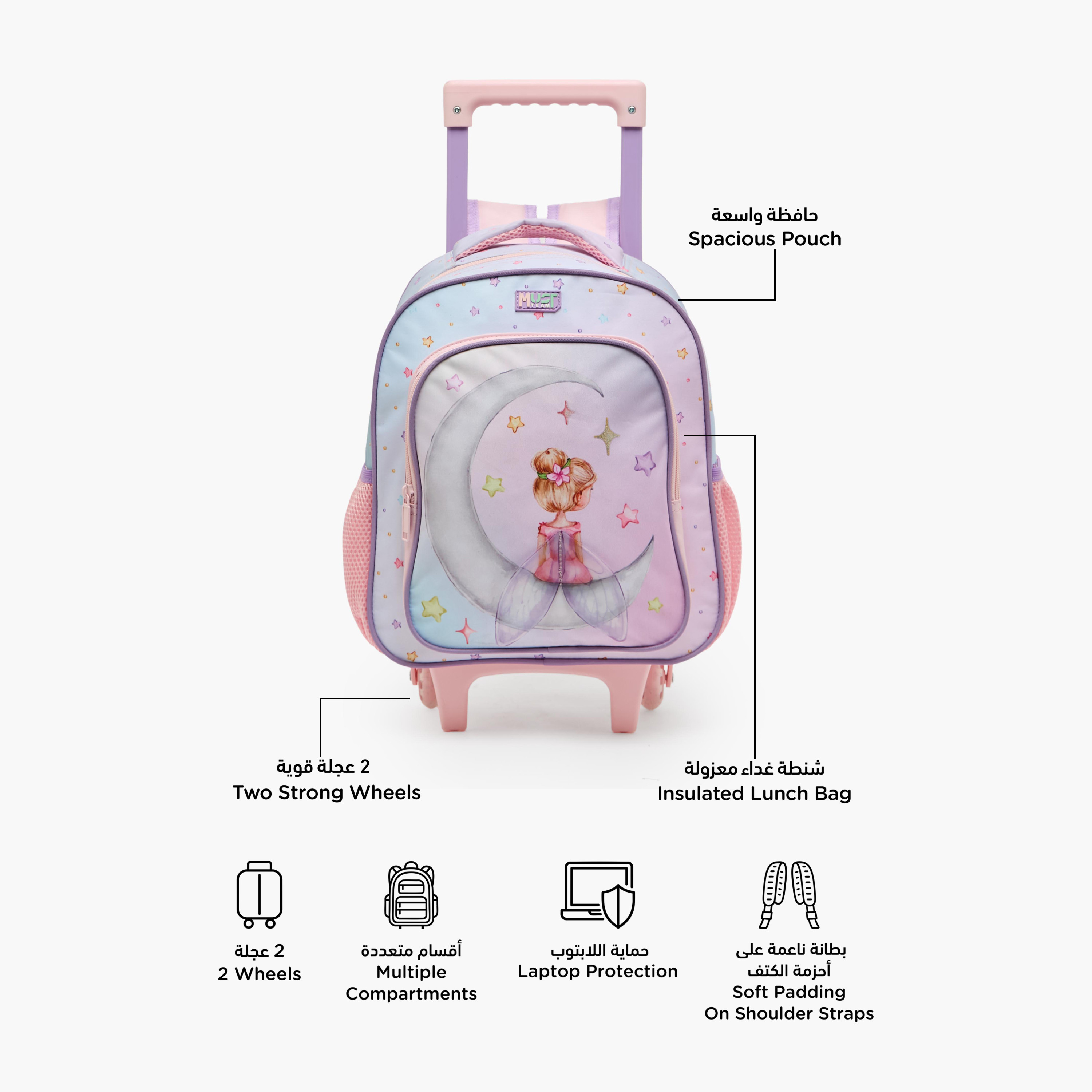 MustTeam Fairy Print 3-Piece School Trolley Bag Set for Girls 2-5 Years with Lunch Bag - 12 inches-school-bagsandbackpacks-trolleybags-image-3
