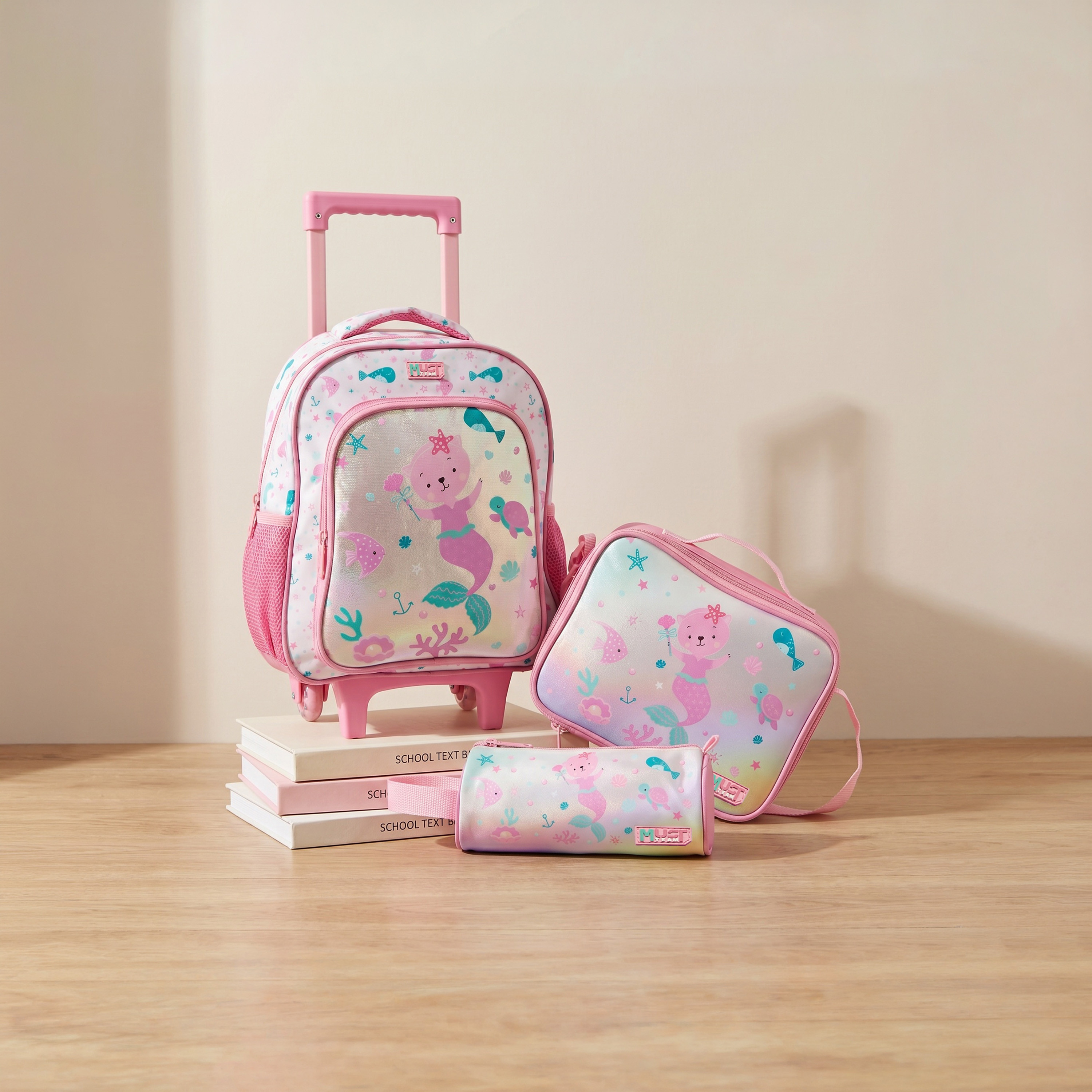 طقم شنطة ترولي مدرسية 3 قطع للبنات 2-5 سنوات مع شنطة غداء من مست تيم - 12 بوصة-school-bagsandbackpacks-trolleybags-image-1