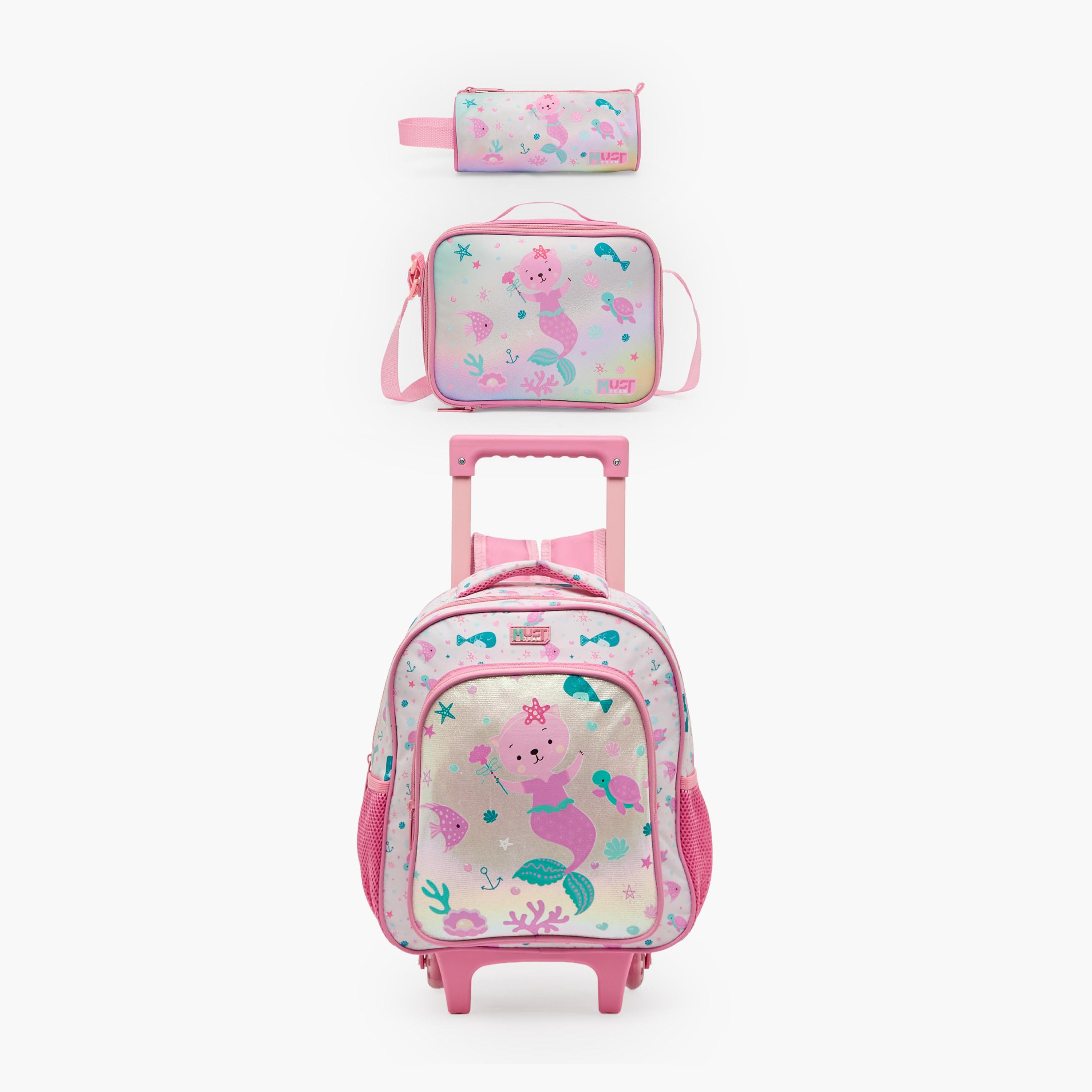 طقم شنطة ترولي مدرسية 3 قطع للبنات 2-5 سنوات مع شنطة غداء من مست تيم - 12 بوصة-school-bagsandbackpacks-trolleybags-image-2