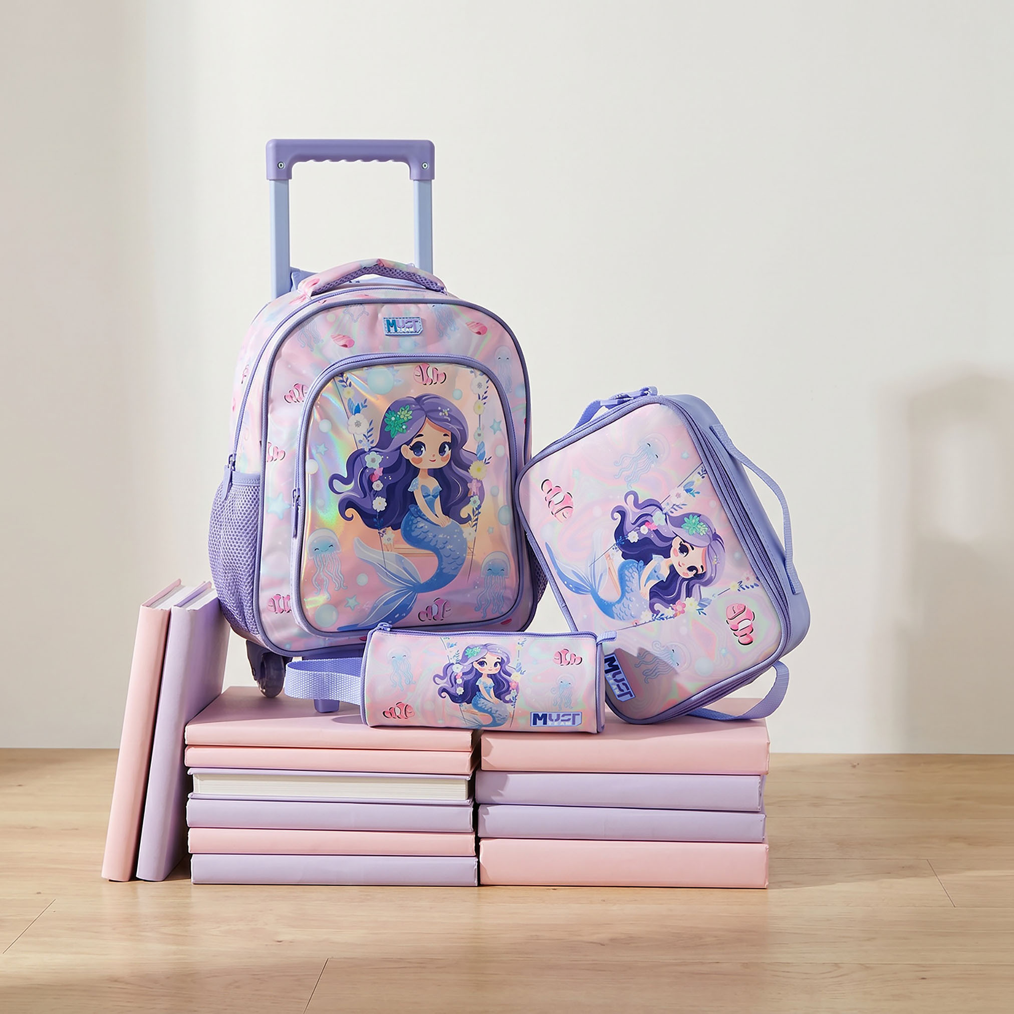 MustTeam Mermaid Print 3-Piece School Trolley Bag Set for Girls 5-8 Years with Lunch Bag - 12 inches-school-bagsandbackpacks-trolleybags-image-18