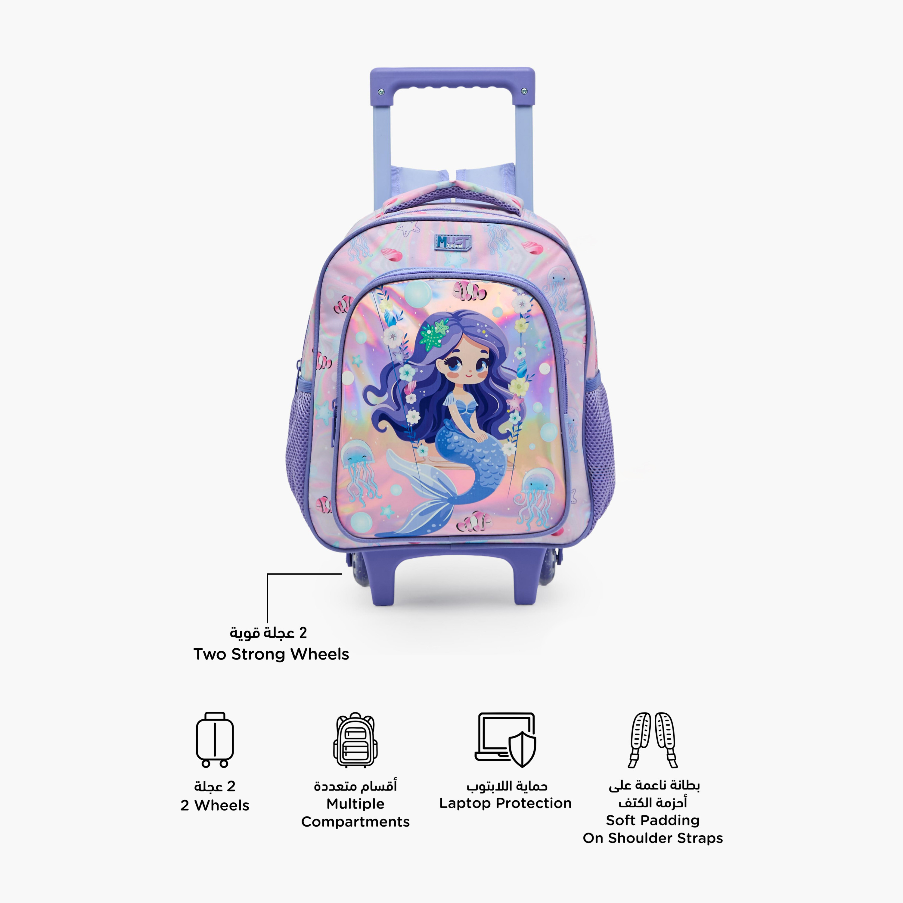 طقم شنطة ترولي مدرسية 3 قطع للبنات 5-8 سنوات مع شنطة غداء وطبعات من مست تيم - 12 بوصة-school-bagsandbackpacks-trolleybags-image-3